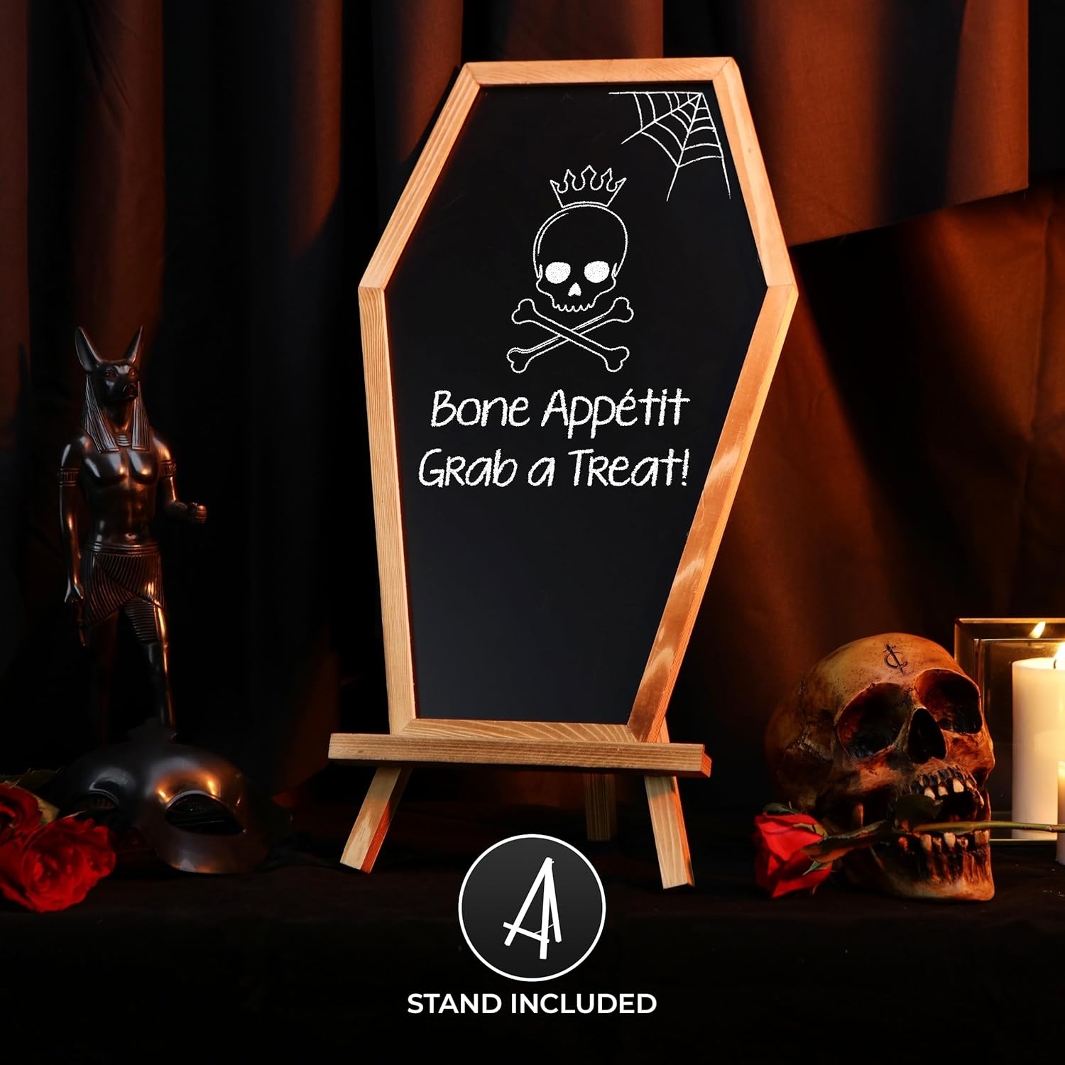 Coffin Chalk Board with Double Sided White Board & Mini Coffin Blackboard - Gothic Wedding Decor - Spooky 17x10.5 inches - Eraseable Coffin Letter Board for Halloween Decor - Gothic Curiosities