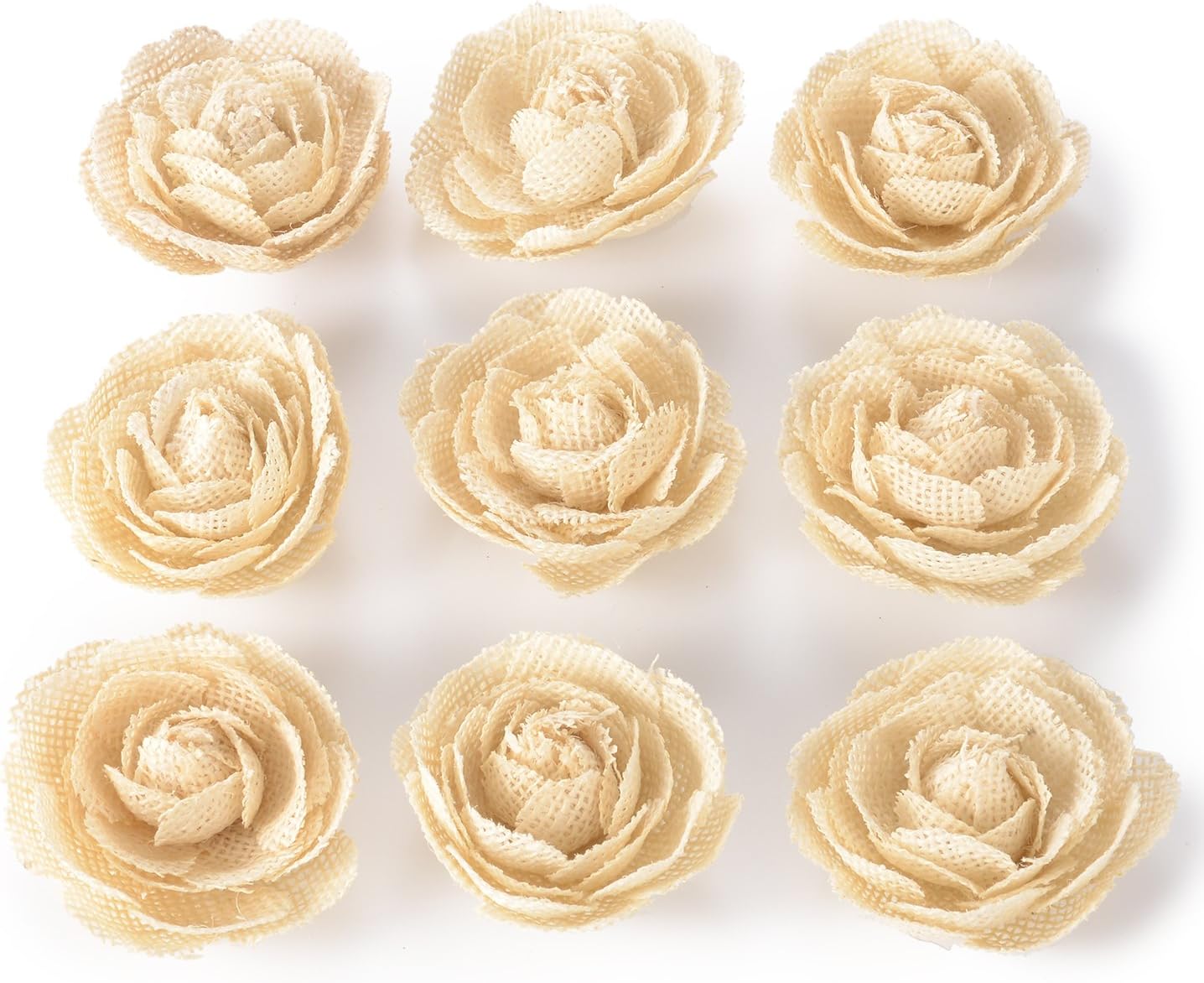 Advantez Hessian Jute Burlap Rose Flowers for Christmas Wedding Party Decoration Hair Accessories Scrapbooking (Ivory)