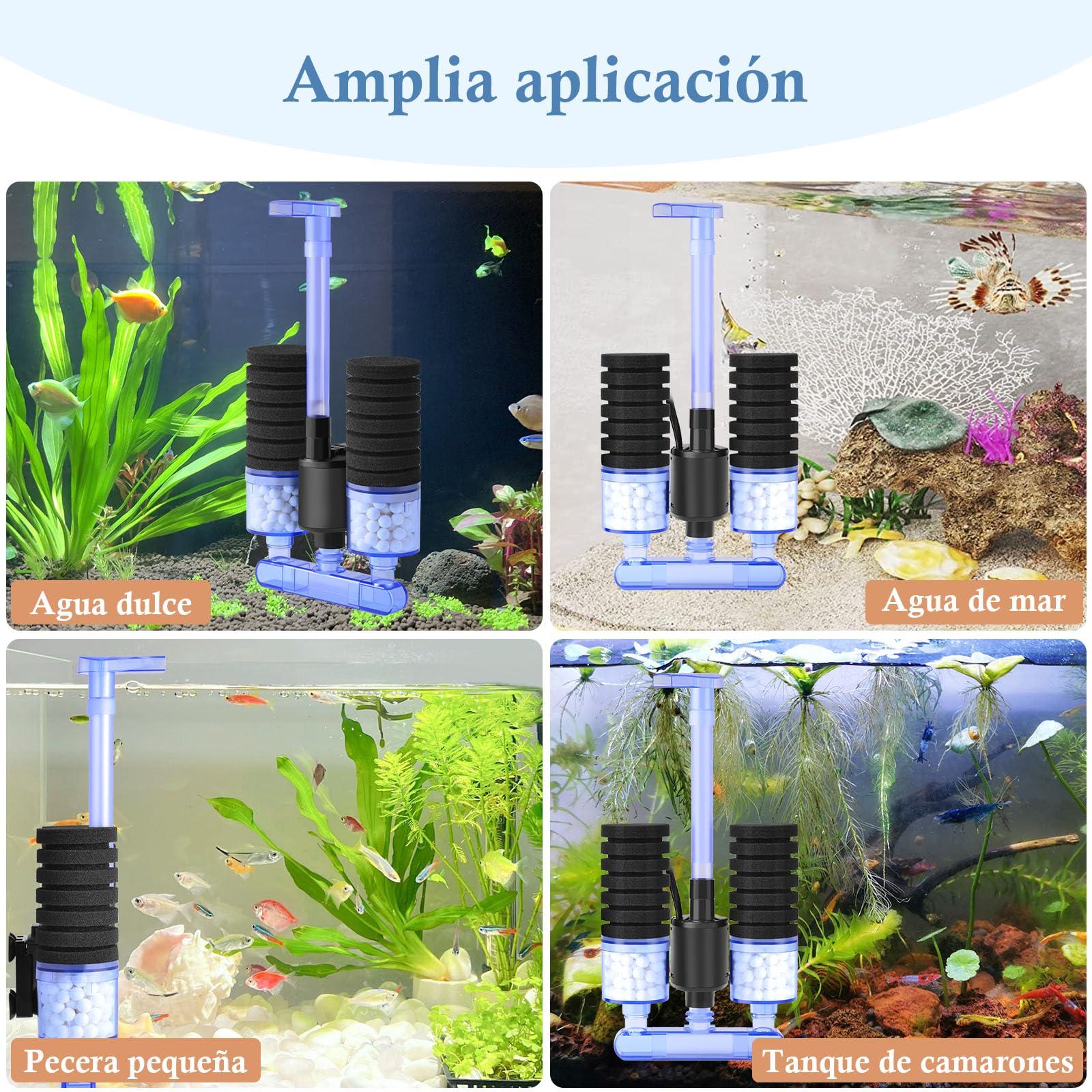FEDOUR Filtro de Esponja para Acuario con Bomba de Agua, Filtro Acuario Eléctrico Silencioso, Filtro Pecera con 4 Esponjas Filtrantes y Bolas de Cerámica, para Peceras yTortugas y Camarones Hasta 150L