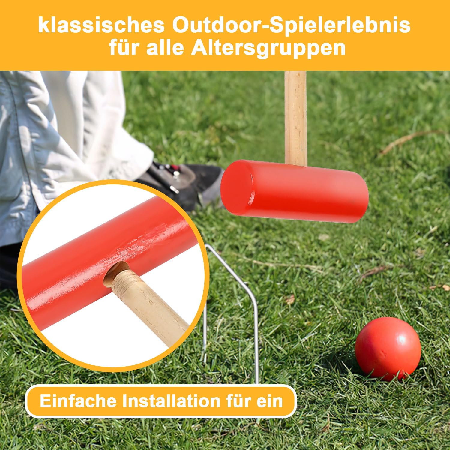 Jopassy Krocket Croquet Krocket Spiel, 2-4 Spieler Croquet Set, Kinder Erwachsene Familie Outdoor Gartenspiel, Geschicklichkeitsspiel Holz Krocketspiel