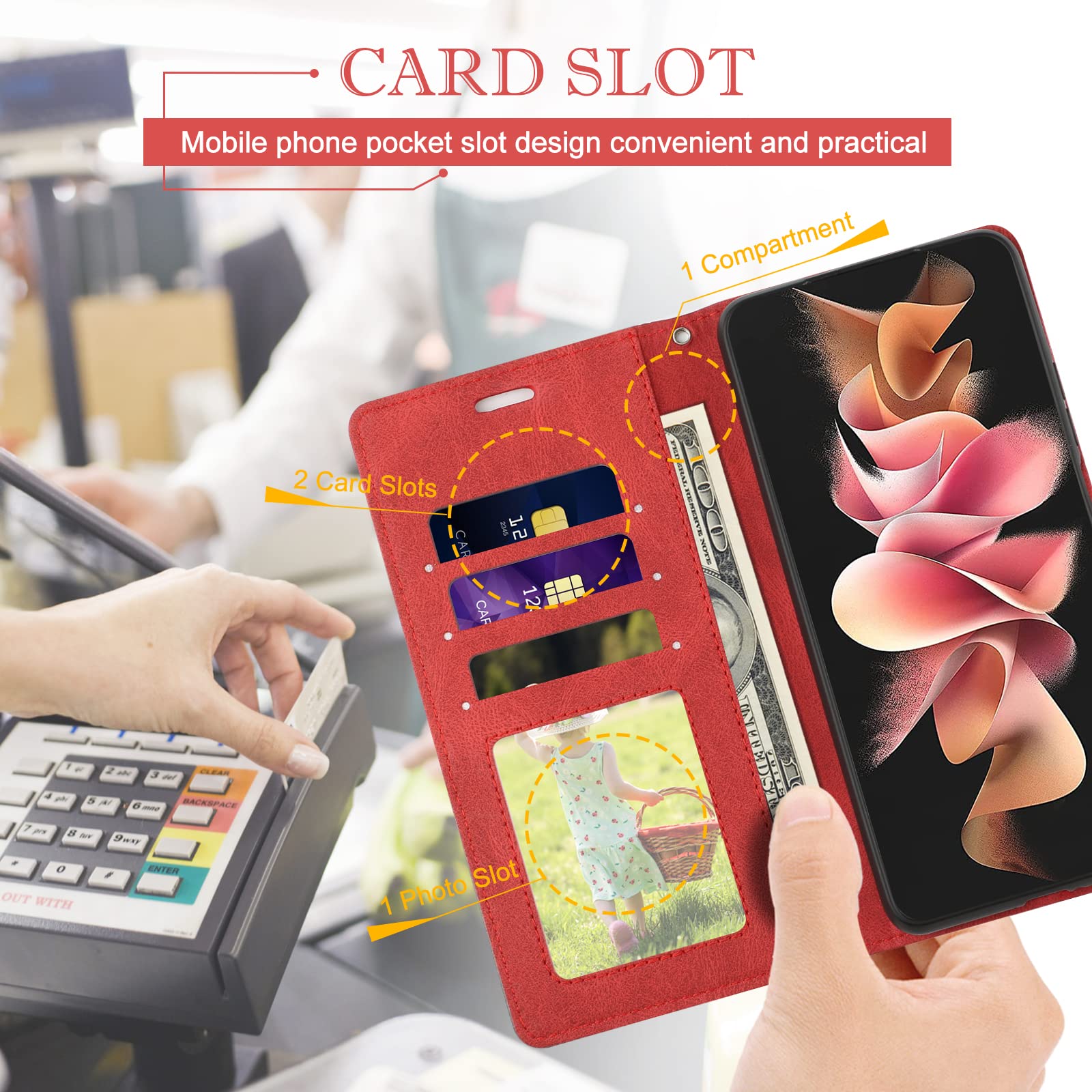 Case for Xiaomi Redmi Note 12 4G, Protective PU Leather Wallet Book Case Cover for Xiaomi Redmi Note 12 4G, Card Slots, Stand Function, Red - 5