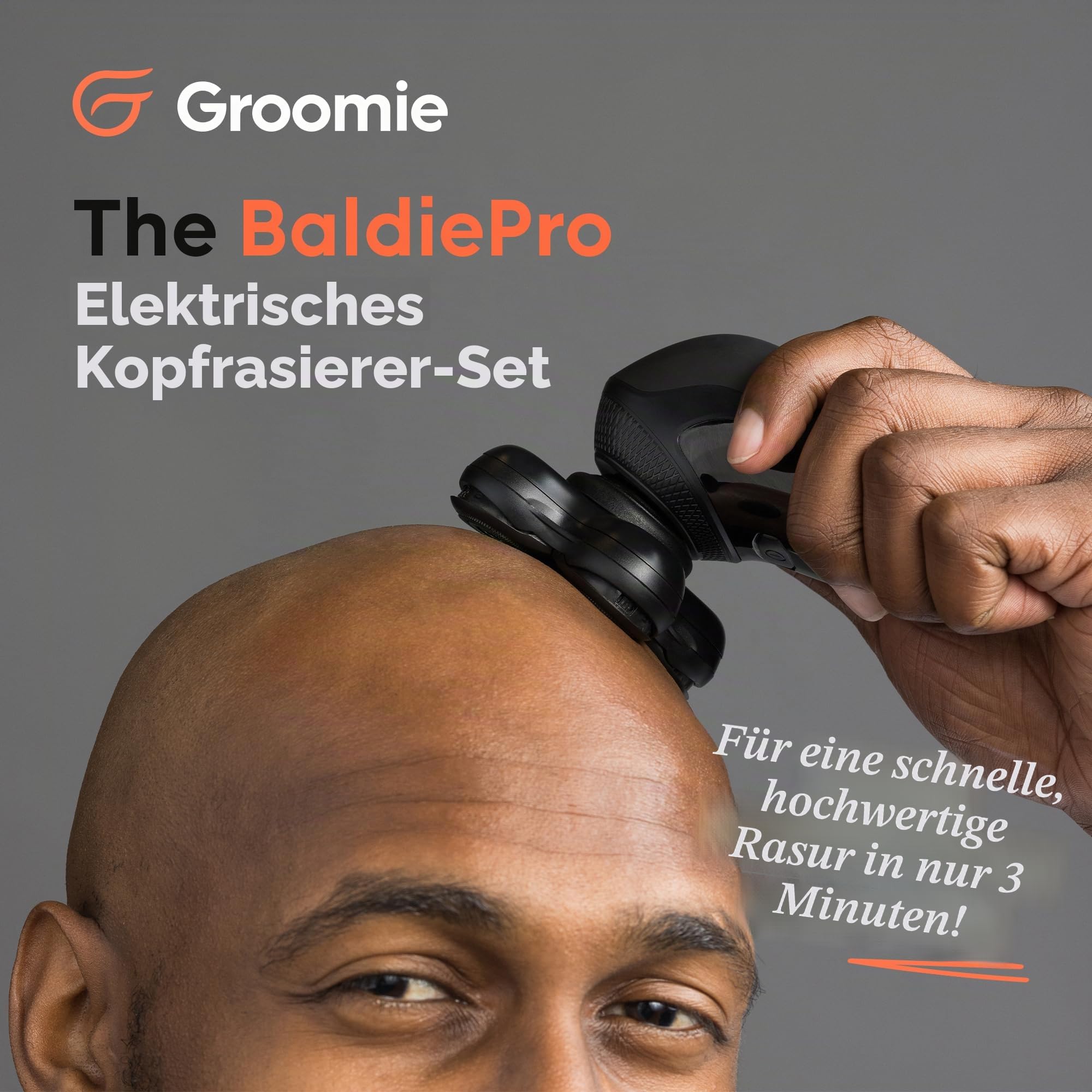 GROOMIE BaldiePro – Kabelloser Kopfrasierer für glatzköpfige Männer – Glatzen-Rasierer mit LCD Display - Kopfpflege für Männer – einfach zu bedienender Elektrorasierer für eine glatte Rasur