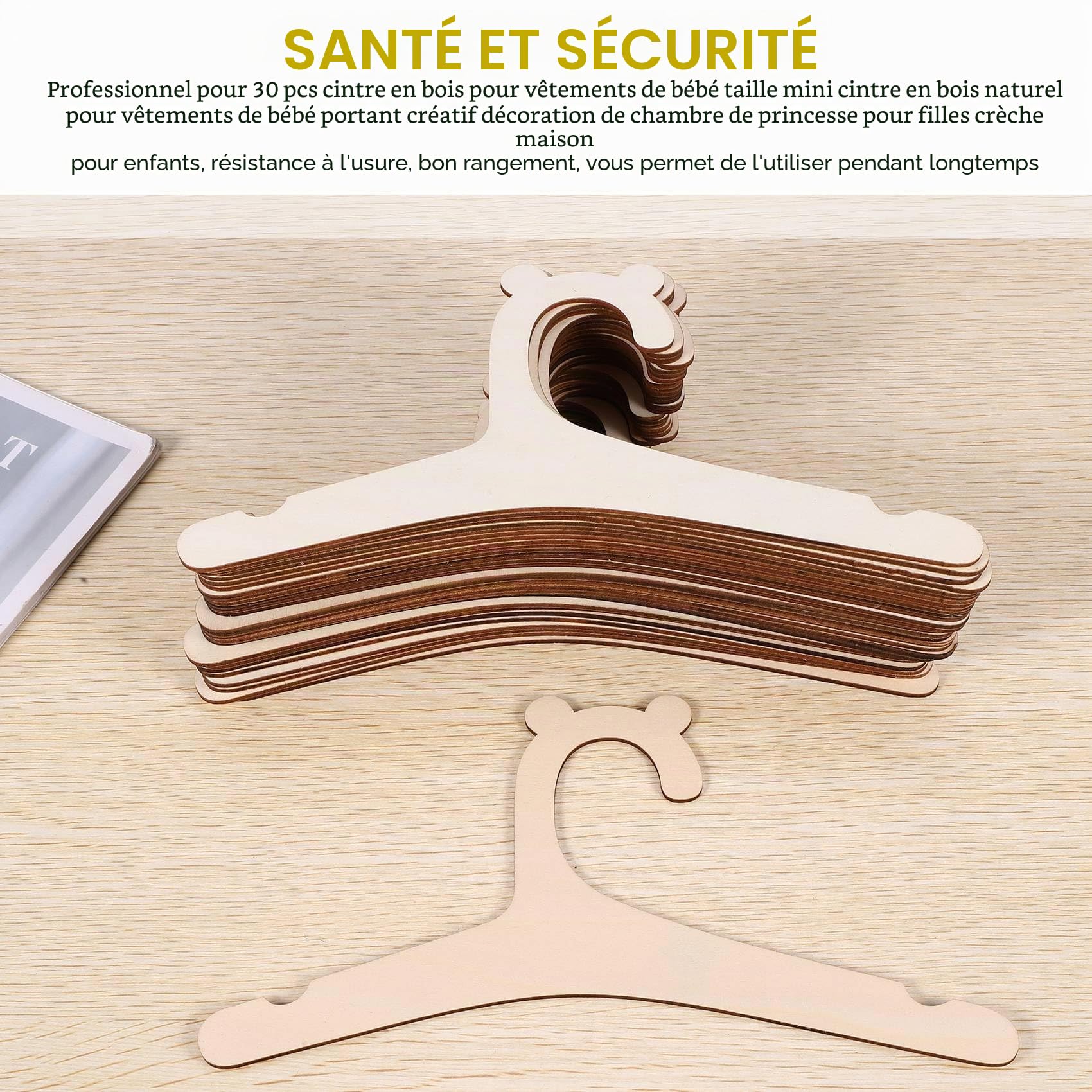 Lot de 30 cintres en bois pour vêtements de - Pour vêtements de - Pour chambre d'enfant