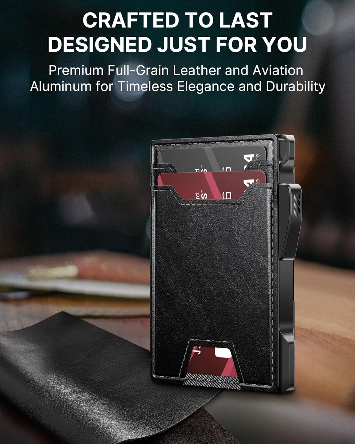 typecase Wallet for Men: Rfid Blocking Wallet 9-13 Card Capacity with Money Clip Slim Leather Front Pocket Smart Pop Up Card Case Bifold Minimalist Wallet with Gift Box - Atlanta Black - Image 6