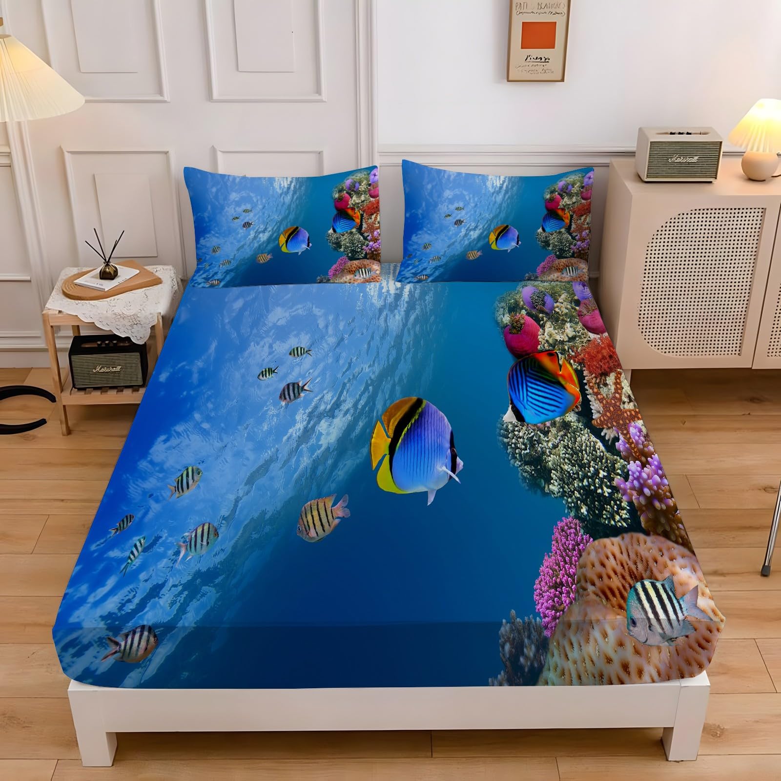 Amazon.co.jp: シーツセット クイーン 180×200cm 海の動物 カラフルな