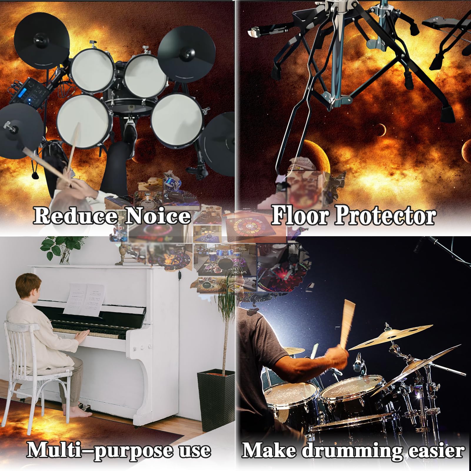 Dywan bębnowy, mata bębna, antypoślizgowa, dźwiękoszczelne dywany, podkładki na instrumenty muzyczne, dźwiękoszczelne podkładki, akcesoria perkusyjne, do zestawu perkusyjnego, elektryczne