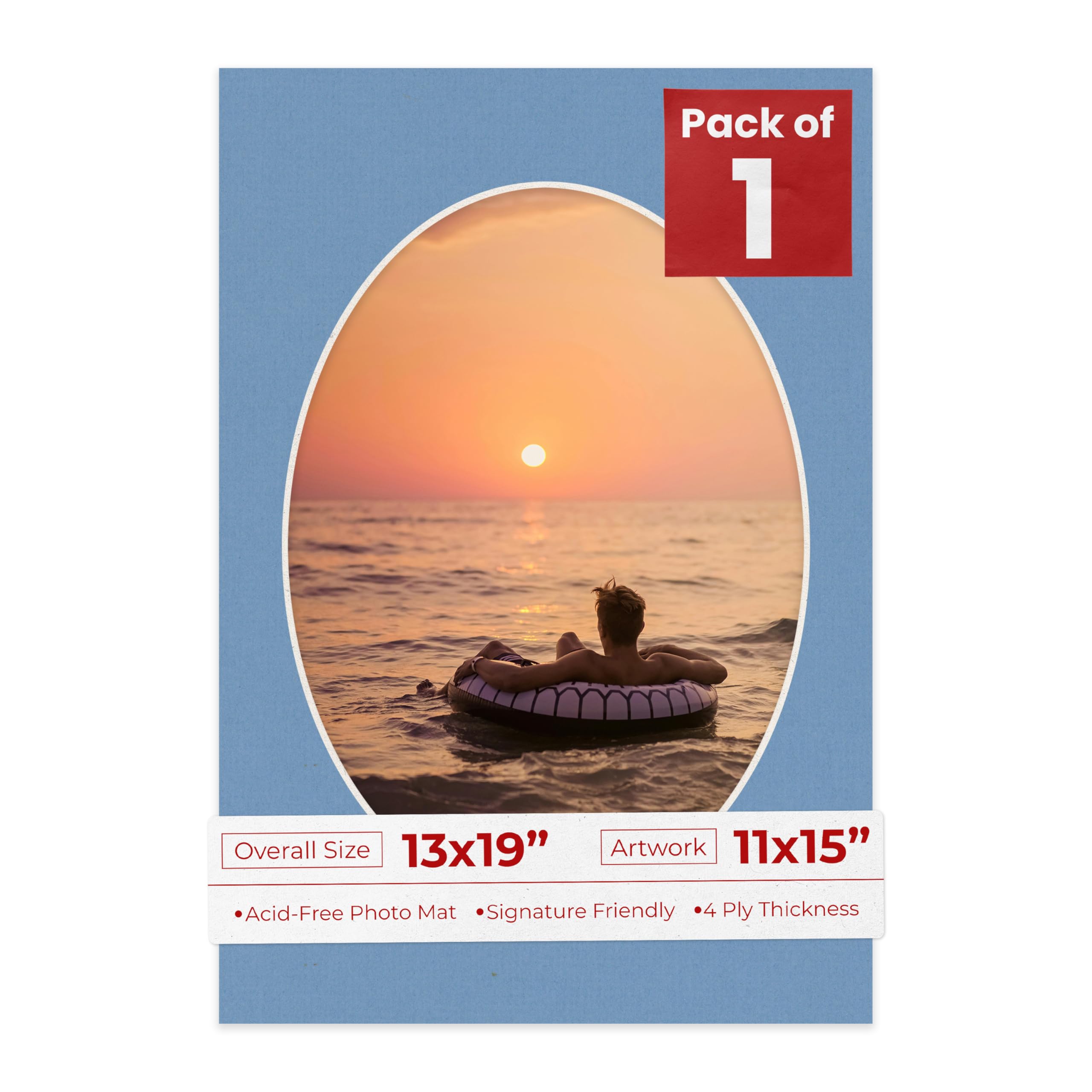 13x19 Mat Bevel Cut for 11x15 Photos - Precut Brittany Blue Oval Shaped Photo Mat Board Opening - Acid Free Matte to Protect Your Pictures - Bevel Cut for Family Photos, Pack of 1 Matboard Show Kit-image-2