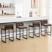 FIRAVOE Counter Height Bar Stools Set of 4, 26" Upholstered PU Leather with Back, Thick Metal Legs for Kitchen Island (Coffee Brown)