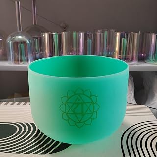 Cuenco de cristal de cuarzo para meditación, yoga y relajación verde helado 432 Hz F 20,3 cm