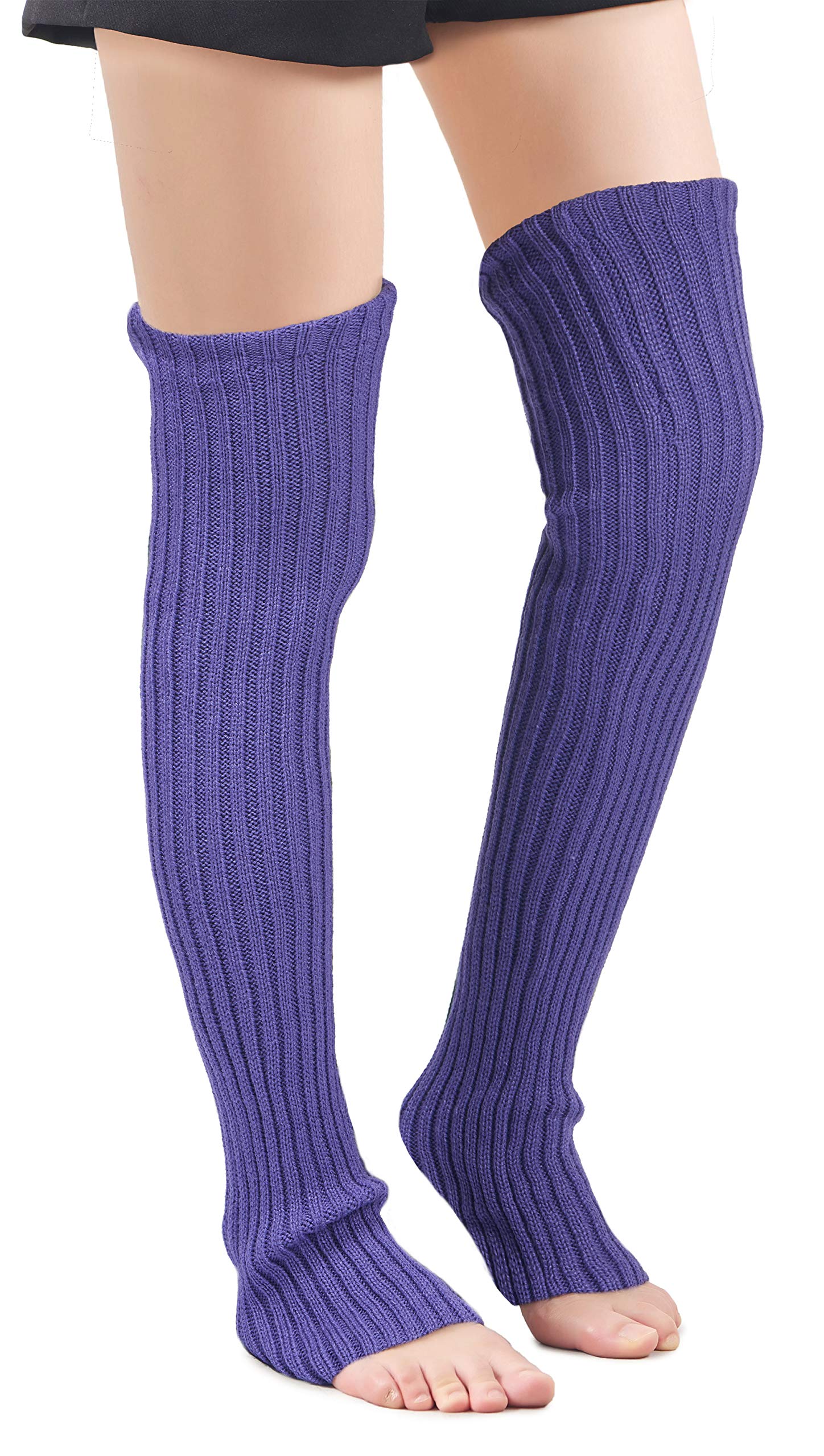 Leotruny Women's Purple Winter Over Knee High Footless Socks Knit Leg Warmers, One Size