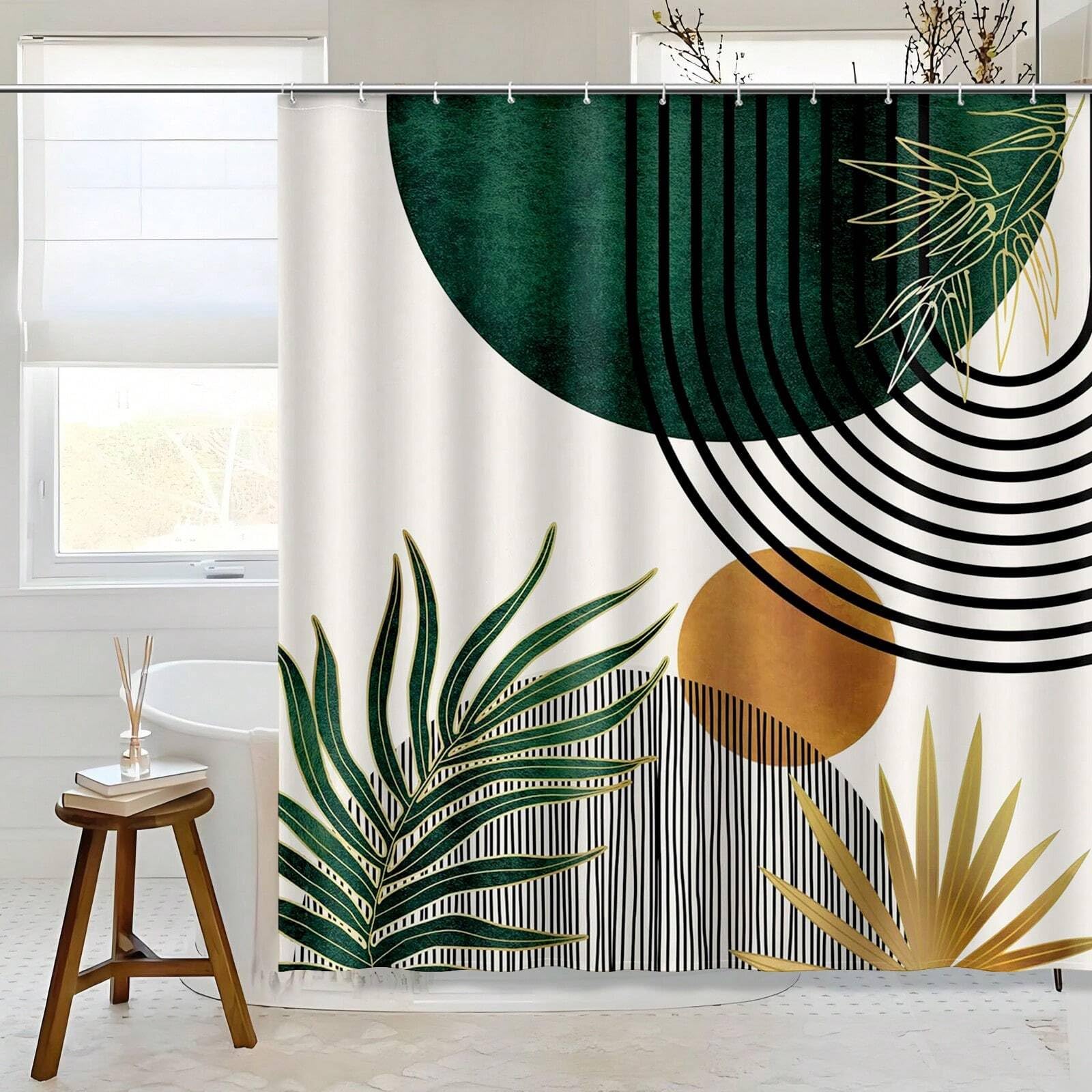 Rideau de douche médiéval et bohème 150x210 cm motif soleil abstrait