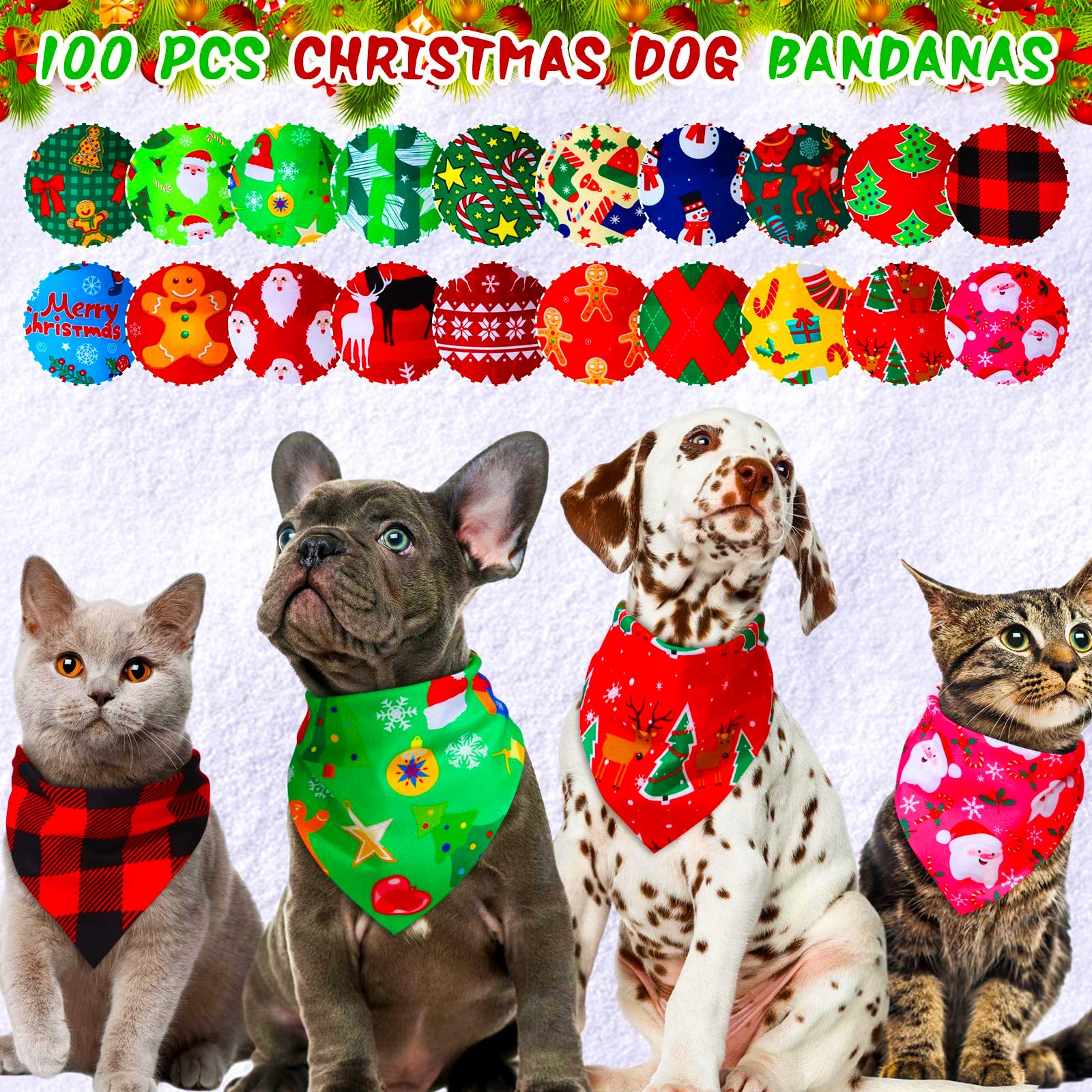 Bandane di Natale per cani alla rinfusa, bandane regolabili con Babbo Natale, pupazzo di pan di zenzero, cervo, sciarpa triangolare, costume da festa per animali