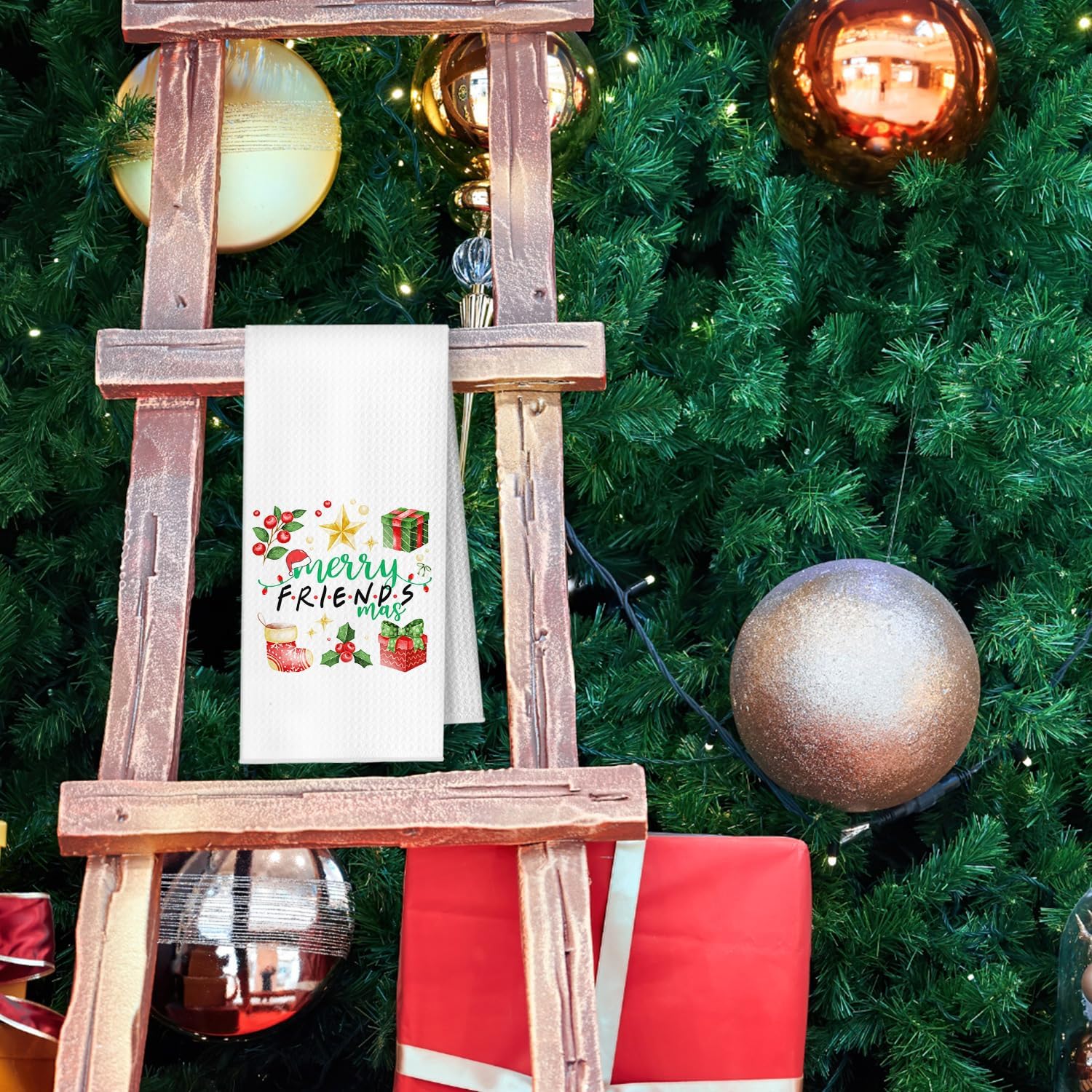 Merry Friendsmas Kitchen Towels, Christmas Best Friends Bestie BFF Gifts Dish Tea Towels, Friendsmas Gifts Decorative Hand Towel for Bathroom Kitchen, 16x24 Inch - Image 3