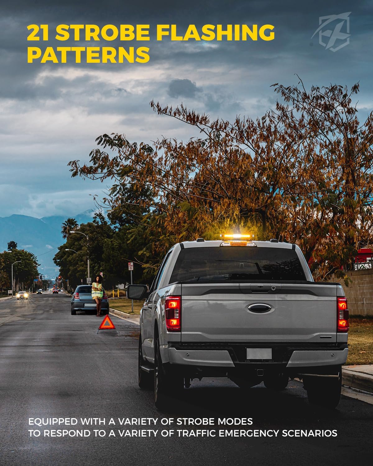 Xprite White Amber LED Rooftop Emergency Strobe Light Bar, 21 Flashing Modes Hazard Caution Warning Beacon Safety Lightbar with Magnetic Base for Construction Vehicles Tow Trucks Snow Plow Vans