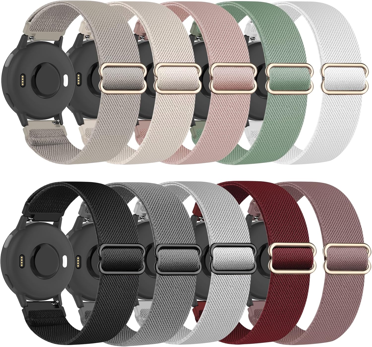 Compatible with Garmin Vivoactive 5 Band 20mm, 10 Pack Soft Stretchy Nylon Watch Bands for Garmin Venu/Venu Sq/Venu 2 Plus/Garmin Vivoactive 3/Forerunner 165/55/245 Music Strap Replacement for Women Men