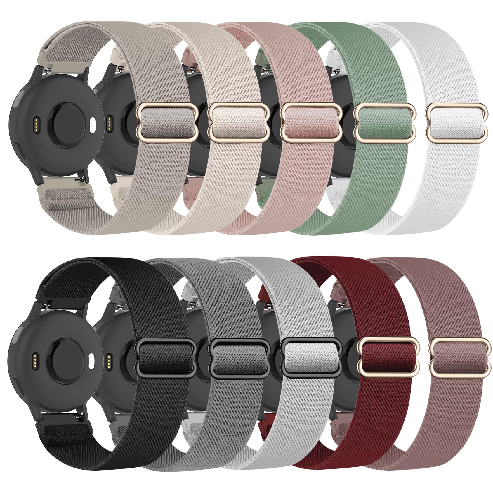 Compatible with Garmin Vivoactive 5 Band 20mm, Vivoactive 6/3, 10 Pack Nylon Watch Bands for Garmin Forerunner 165/55/245/Venu/Venu Sq/Venu 2 Plus