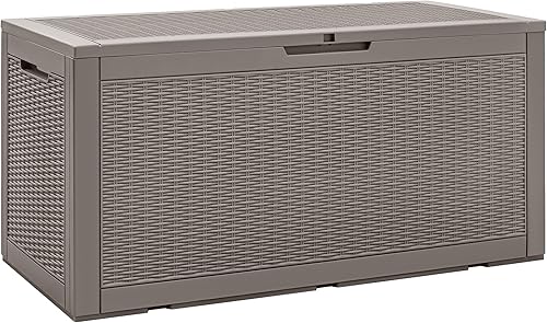 Flamaker Caja grande de cubierta de 100 galones de resina impermeable para almacenamiento al aire libre para muebles de patio, herramientas de