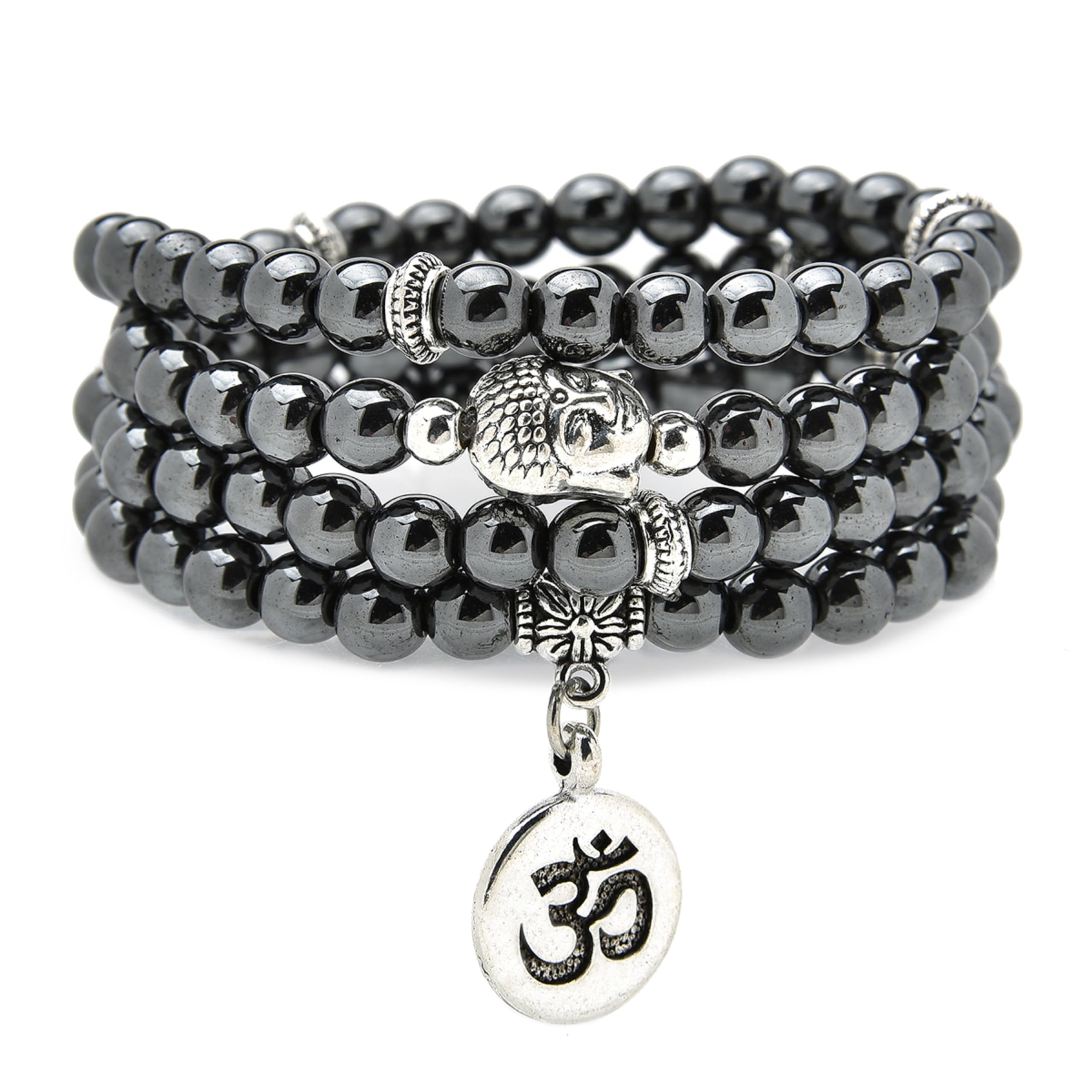 Braccialetto Japa Mala Beads 108, collana con ciondolo Buddha con ciondolo simbolo OM Yoga per uomo o donna