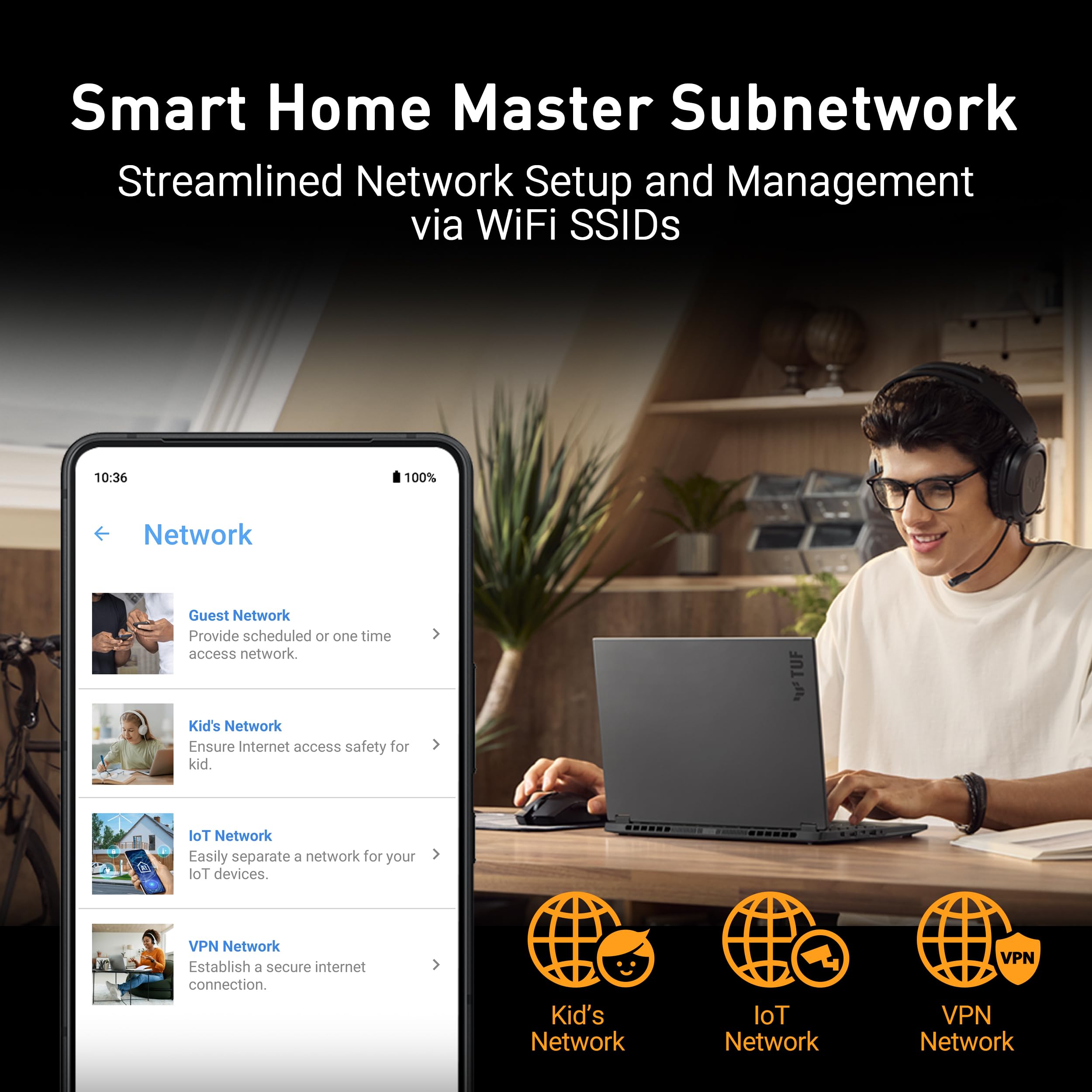 ASUS TUF Gaming BE6500 - Router WiFi 7 - Dual Band, wireless fino a 6,5 Gbps, acceleratore di gioco, controllo Multi-Link (MLO), (x4) Porte da 2,5 GbE, Mesh + VPN compatibile e sicurezza di rete senza