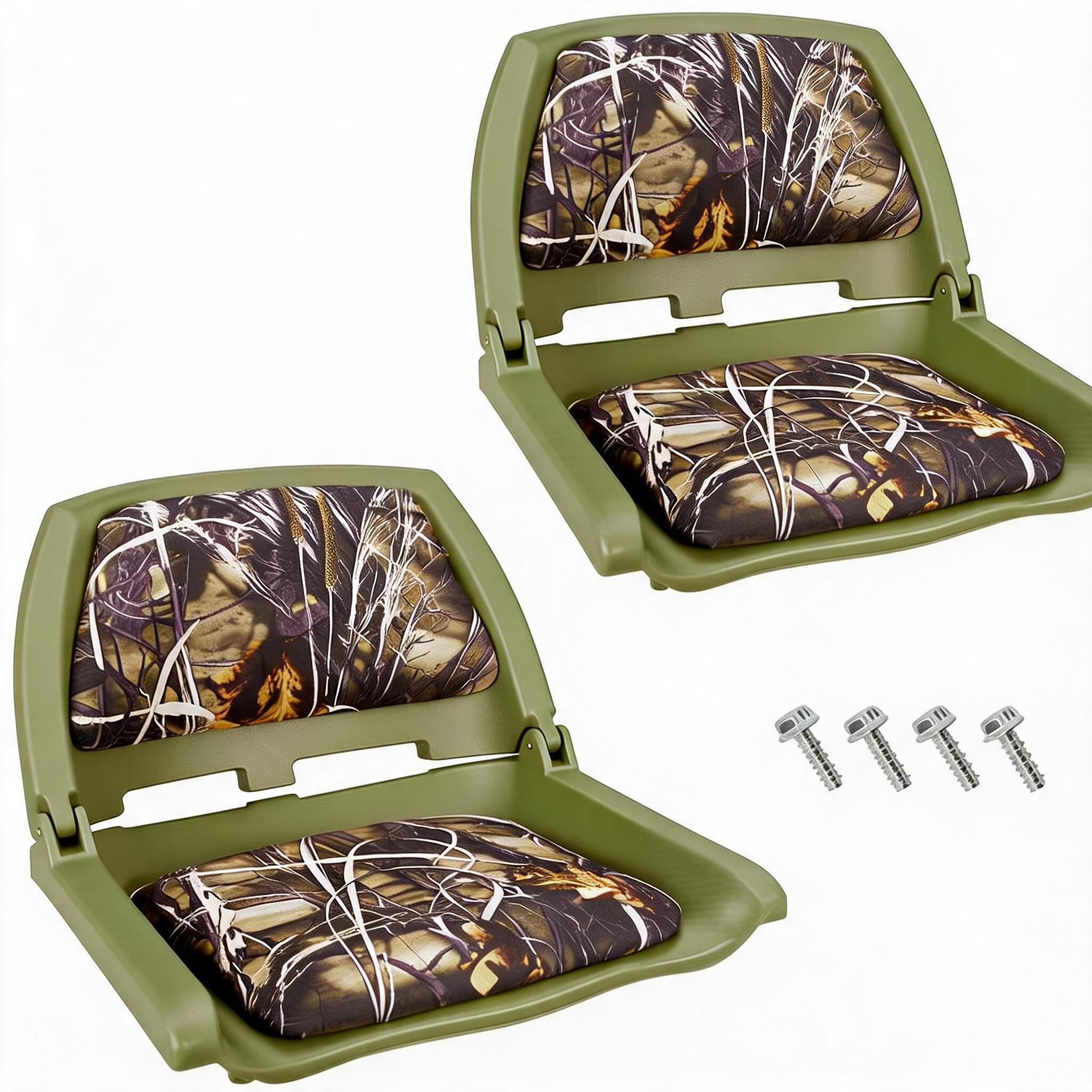 2 Pack Low Back Folding Boat Seats, Foldable Fishing Boat Chairs-Camouflage