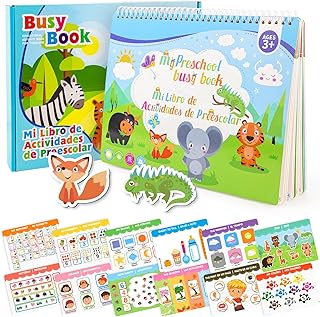 Ayyomo Spanish & English Busy Books for Toddlers - Bilingual Preschool Activity Book for 3 4 5 Year Old - Interactive Educational Learning Activities for Girls Boys Birthday Gifts