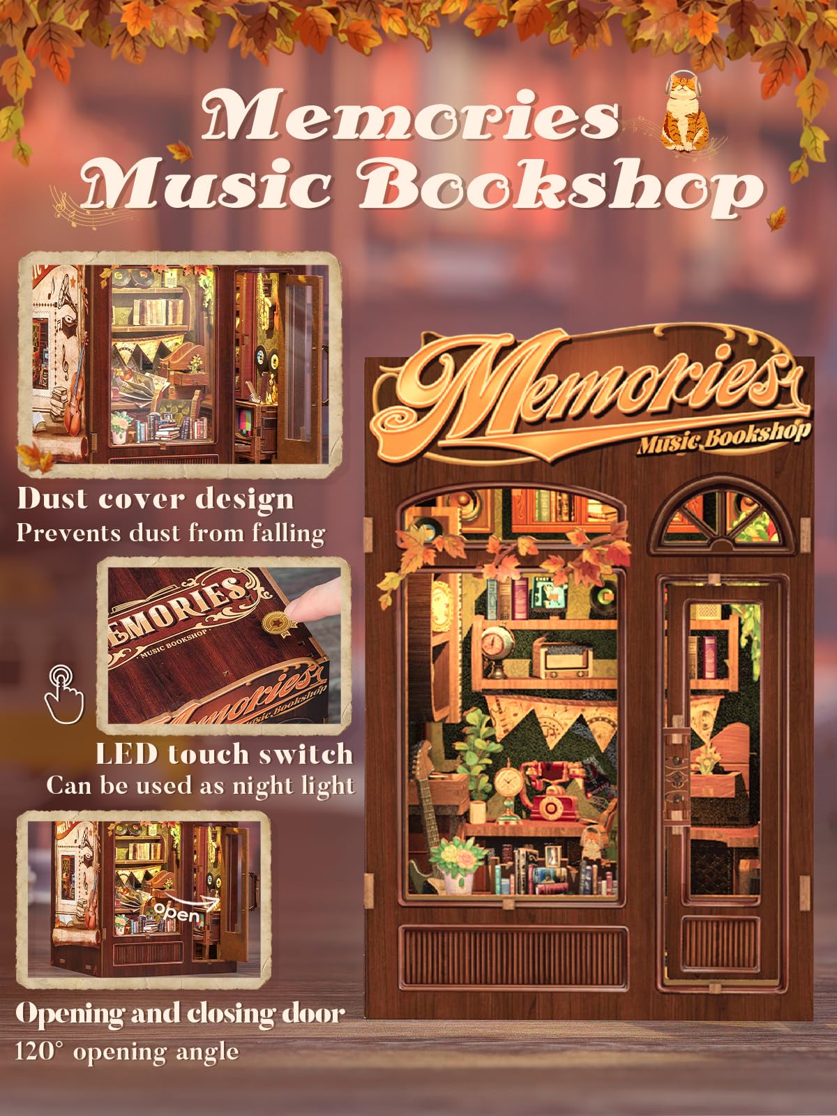 Cutefun DIY Case delle bambole Book Nook Model Kit, Reggilibri Scaffale Inserto Decorazione con Luce LED,Kit di Costruzione di Modellini in Legno per (Bookshop)