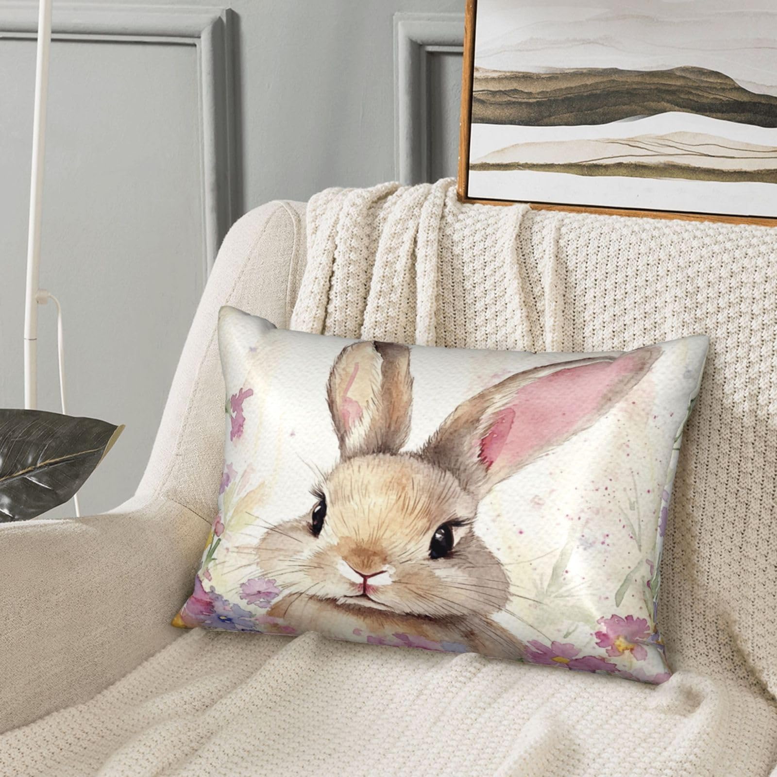 Easter Bunny Tail Satin Pillowcase Rabbits Florals Silk Pillow Cases for Hair and Skin Slipping Body Pillow Cover with Zipper Queen Size 20x30 Pillowcase Decorative for Kids Bedroom