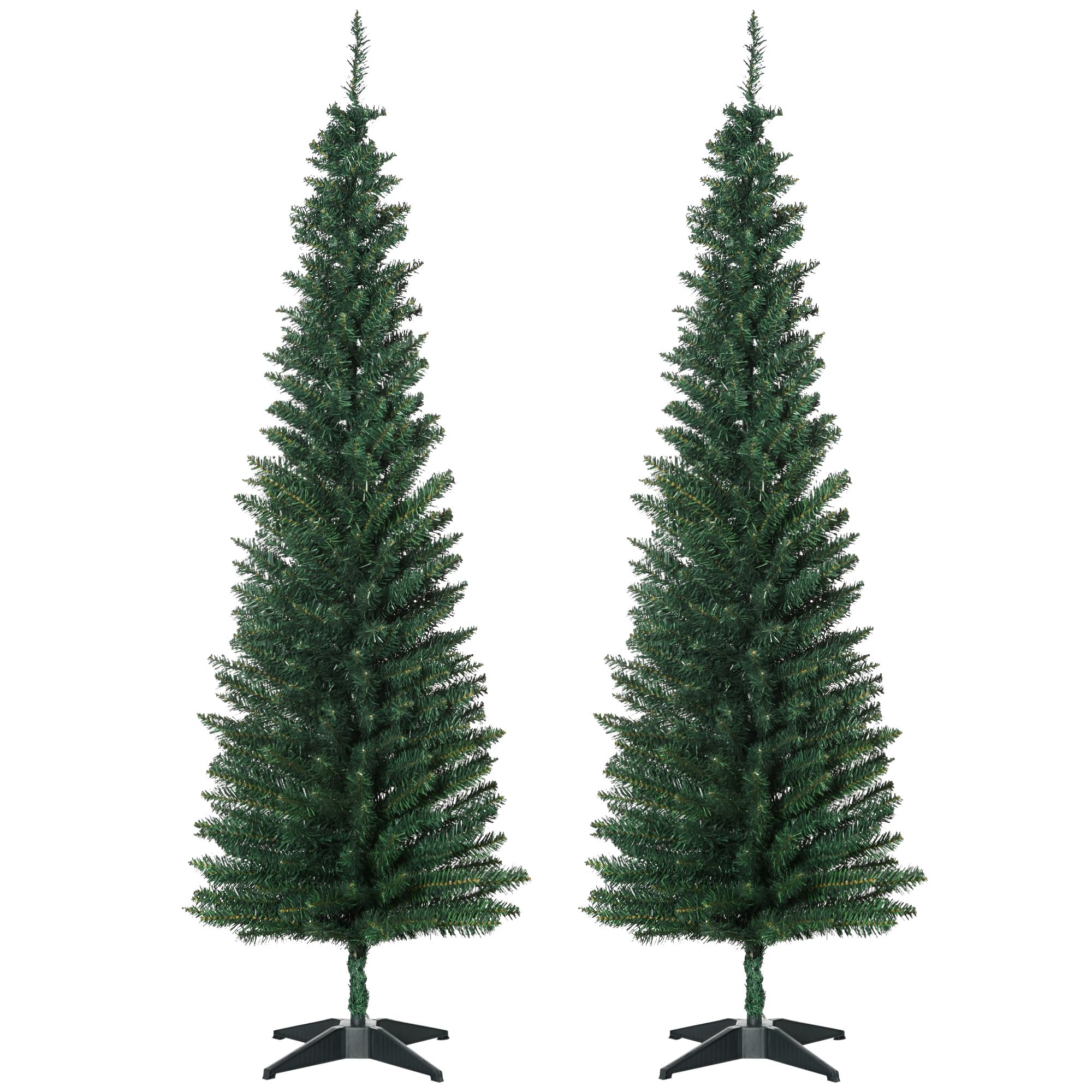 HOMCOM Alberi di Natale Artificiali Slim Set 2 390 Rami Ø55x180 cm Verde