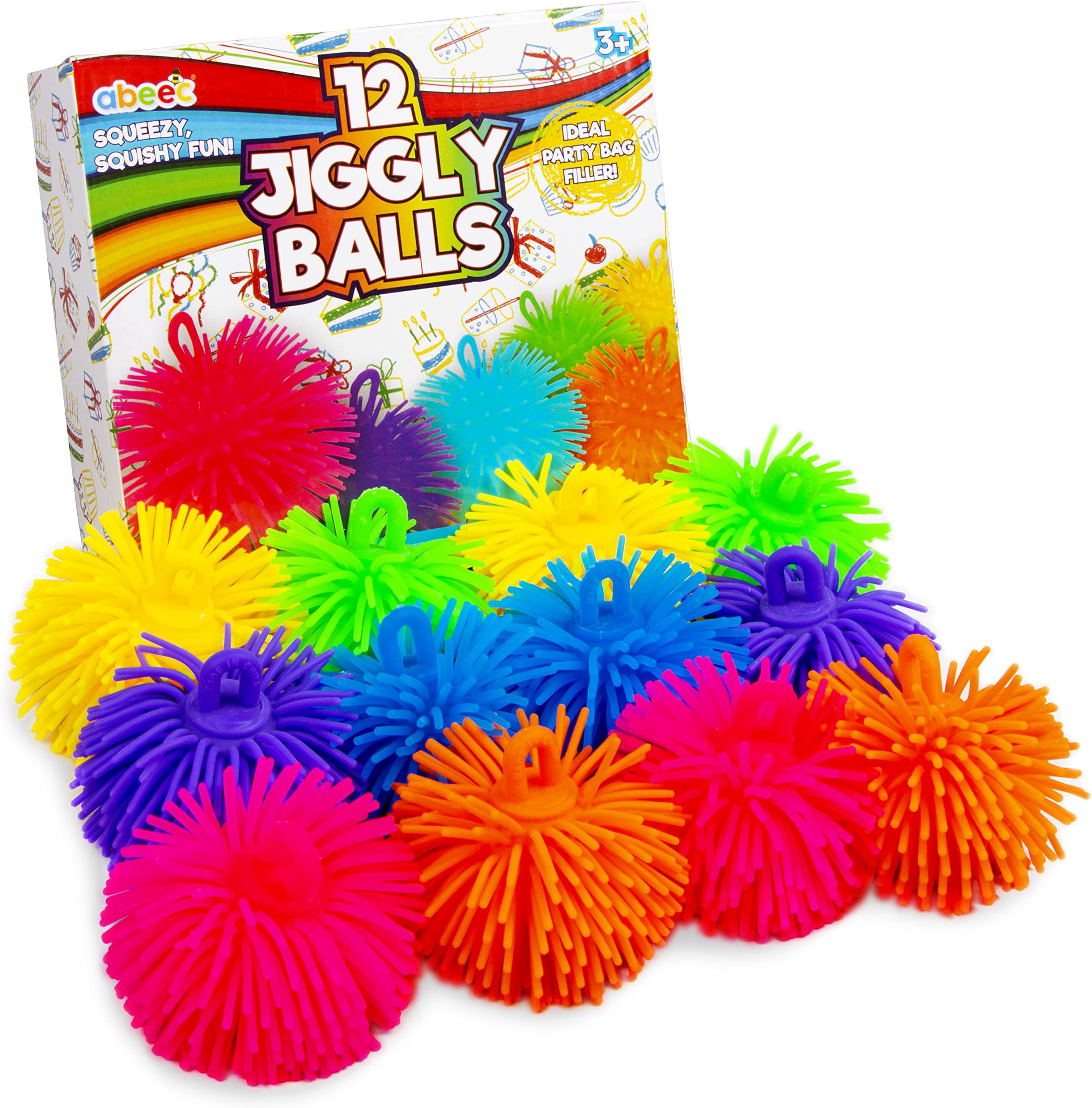 abeec 12 Pack of Jiggly Balls | Squishy Sensory Stress Balls for Kids & Adults | Party Bag Fillers, Fidget Toys & Anxiety Relief