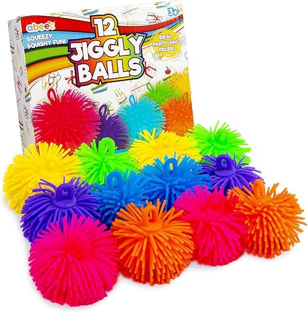 abeec 12 Pack Of Jiggly Balls - Stress Balls For Kids - Party Bags Fillers - Sensory Toys - Jiggle Balls For Kids - Squishy Fidget Toys - Contains Assorted Colours