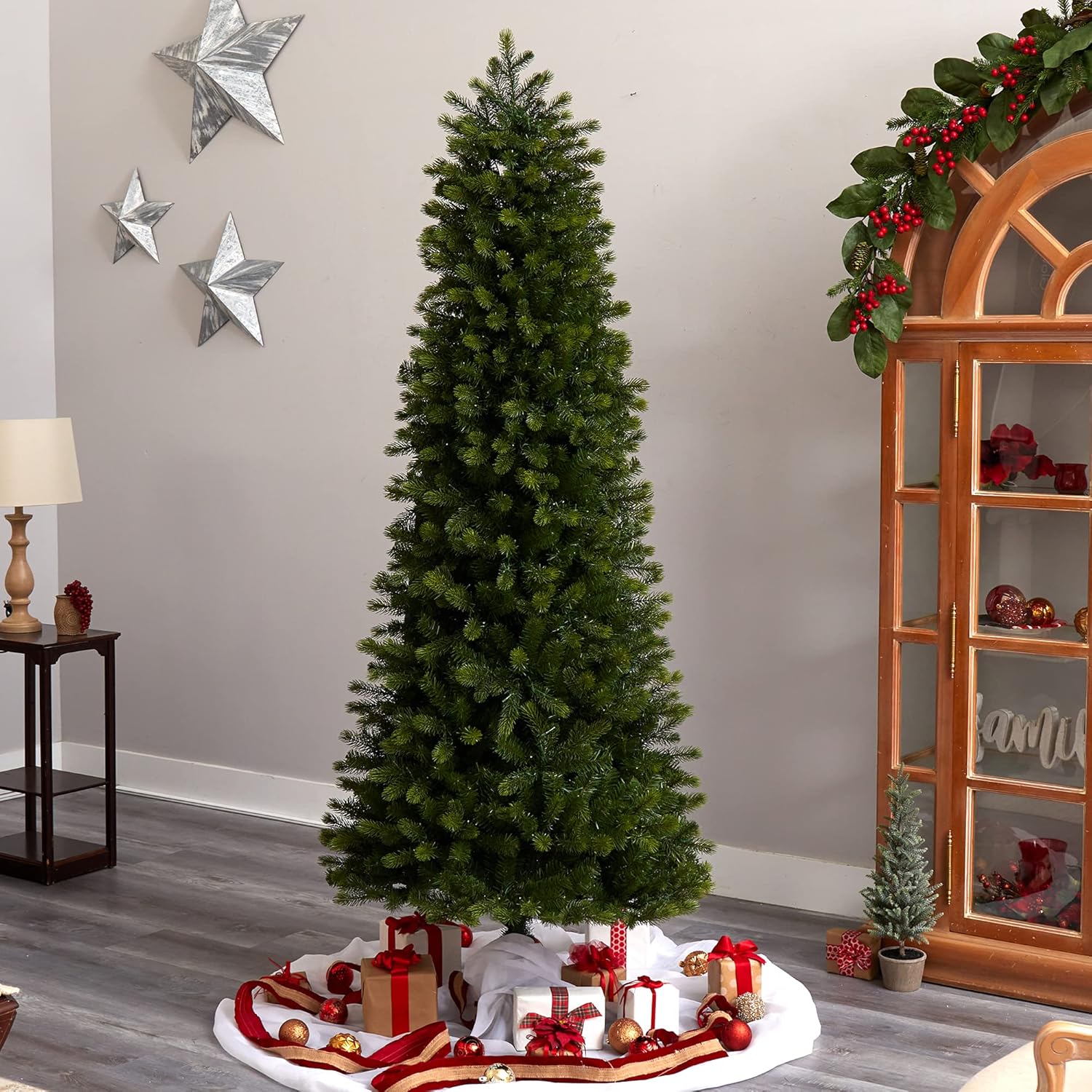 7.5ft. Slim Colorado Mountain Spruce Artificial Christmas Tree with 600 (Multifunction with Remote Control) Warm White Micro LED Lights with Instant Connect Technology and 1316 Bendable Branches