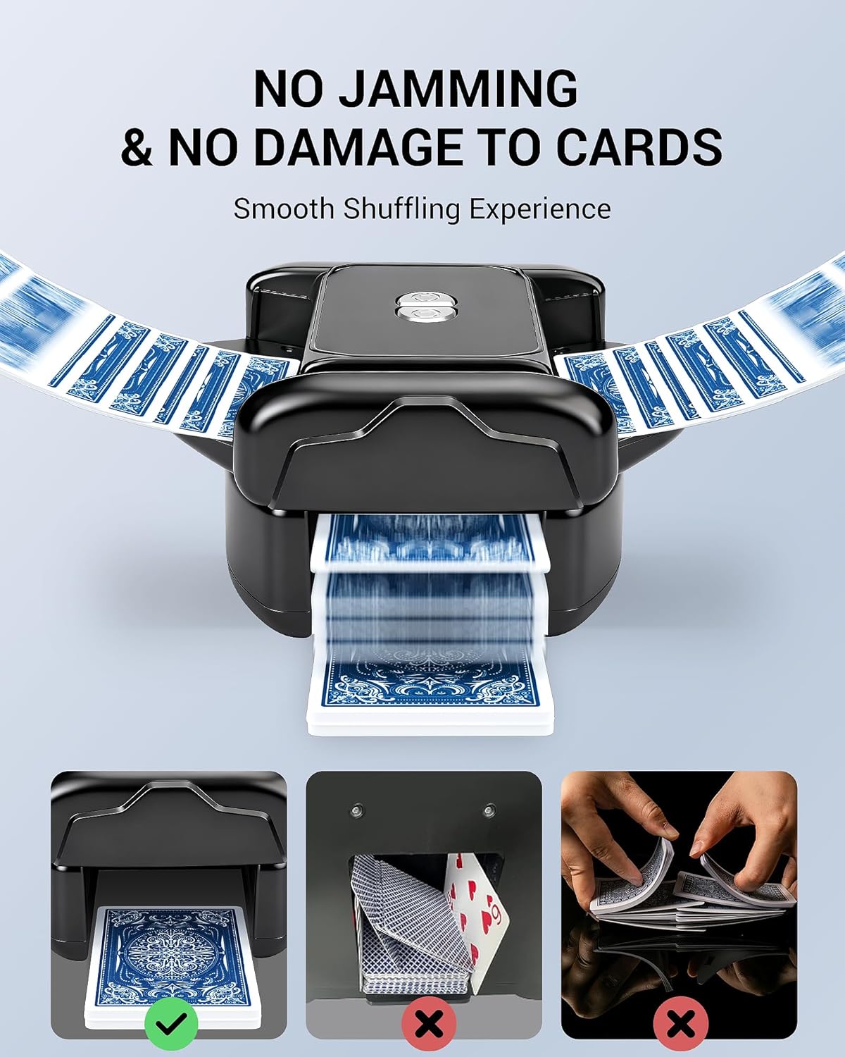 Rechargeable Automatic Card Shuffler for 1-2 Decks, Low Noise & Portable Electric Shuffling Machine for Poker, Blackjack, UNO, Texas Hold'em, Skip-Bo, Phase 10