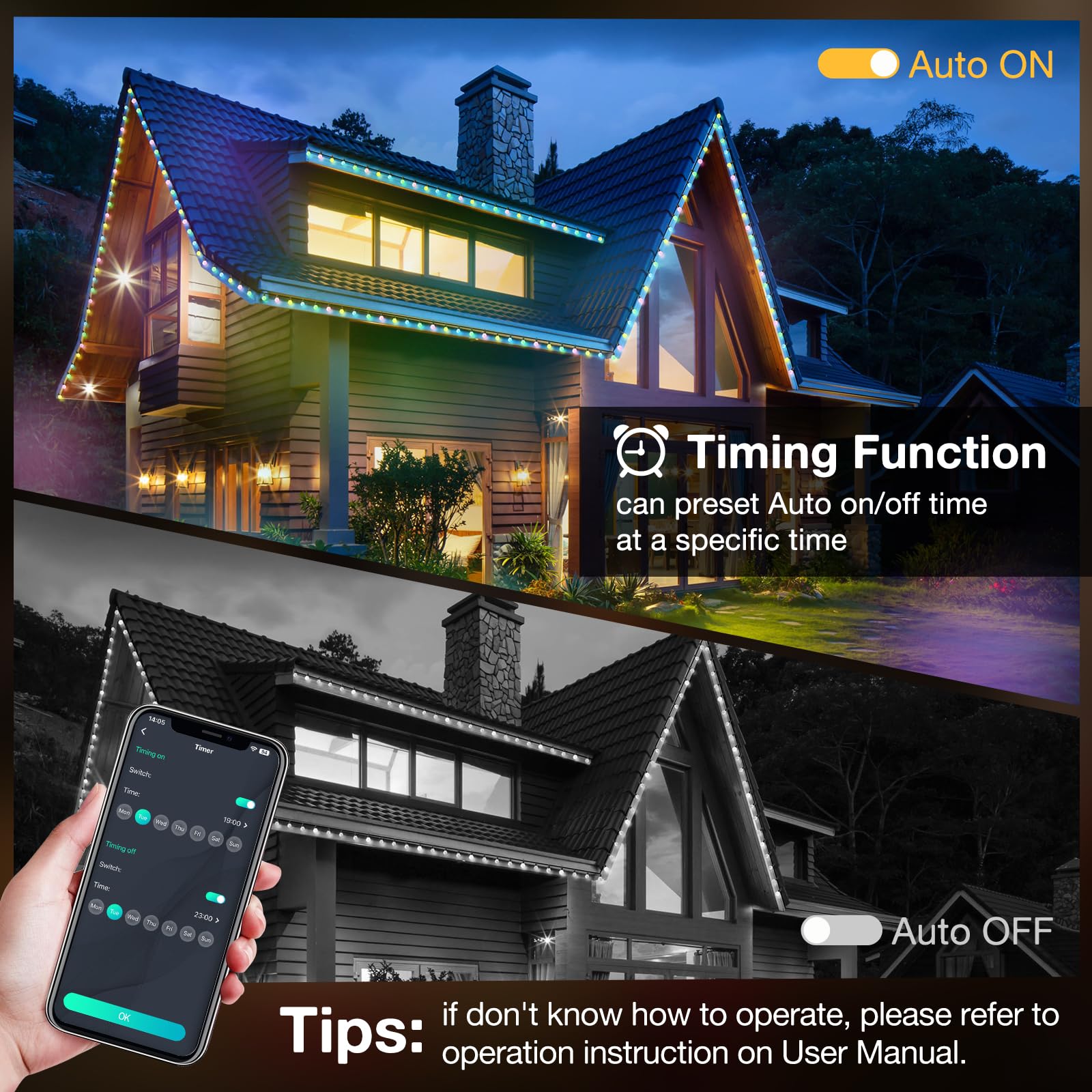 Guirlande Lumineuse Exterieure 30M 50 LED Télécommande App Minuterie 16 Millions Couleurs 58 Modes Scène Jardin Fête