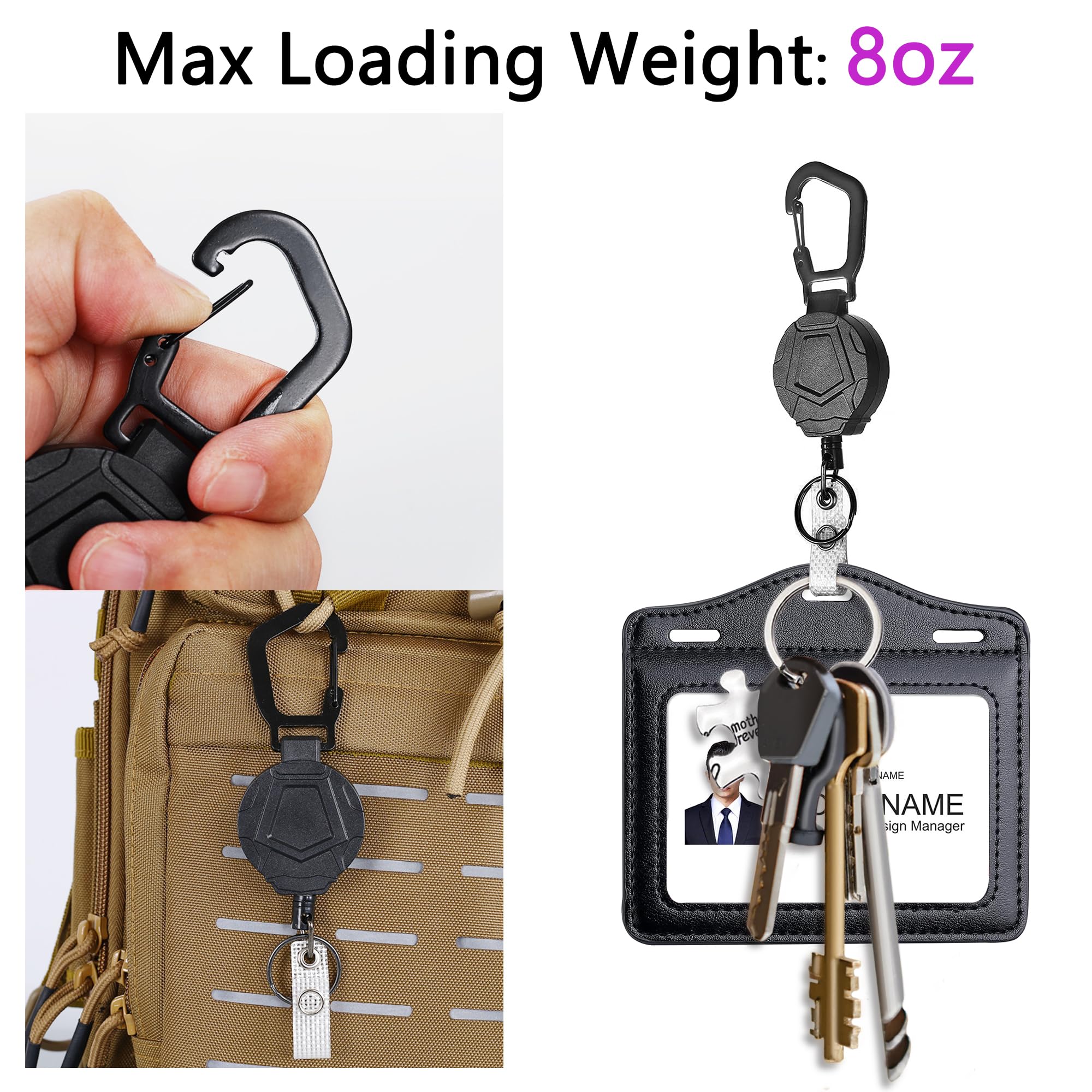 Retractable Badge Holder With Double-Sided Clear Windows – Holds Up To 6 Cards, Heavy Duty Leather Reel For Nurses, Teachers & Professionals - View #2