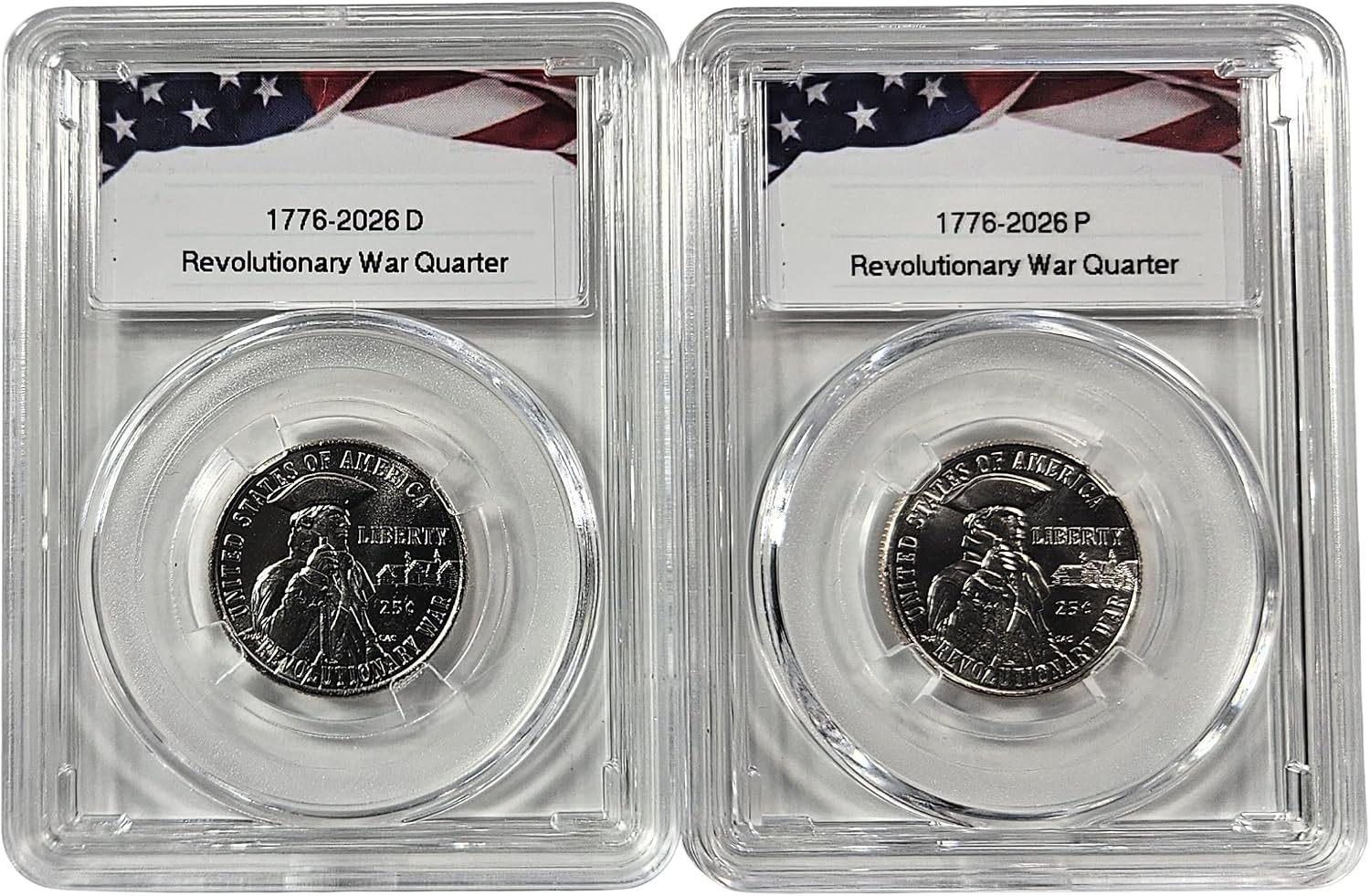 1776-2026 Revolutionary War Semiquincentennial Quarter Set, P & D Mint, Uncirculated, in Protective Acrylic Cases
