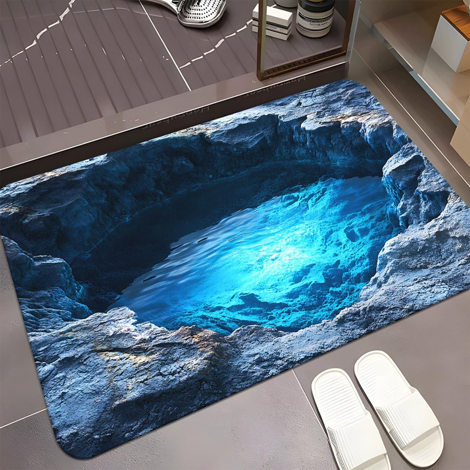 3D Hole Rug, Rugs That Look like a Hole, Trap 3D Rugs Optical Illusion Bottomless Non-slip Doormat, Optical Illusion Rug for Door Entrance, Bathroom, Stairs, Playroom, Living Room (A19,80*120cm)