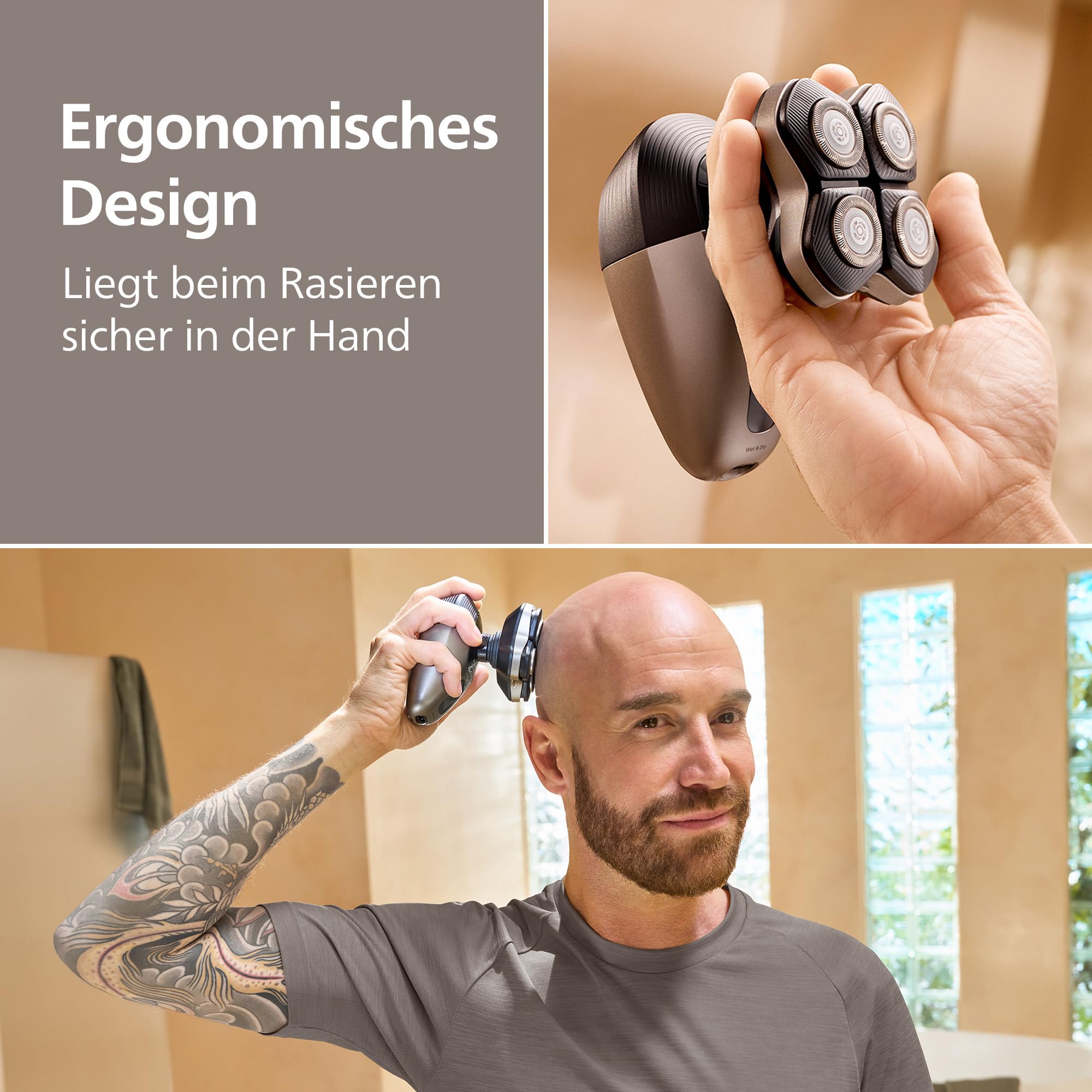 PHILIPS Head Shaver Pro Series 9000 – Glatzenrasierer für Herren und Frauen, elektrischer Rasierer mit flexiblem 360grad-Scherkopf und ComfortCut-Klingen, sanft zur Haut, Modell HS9980/15