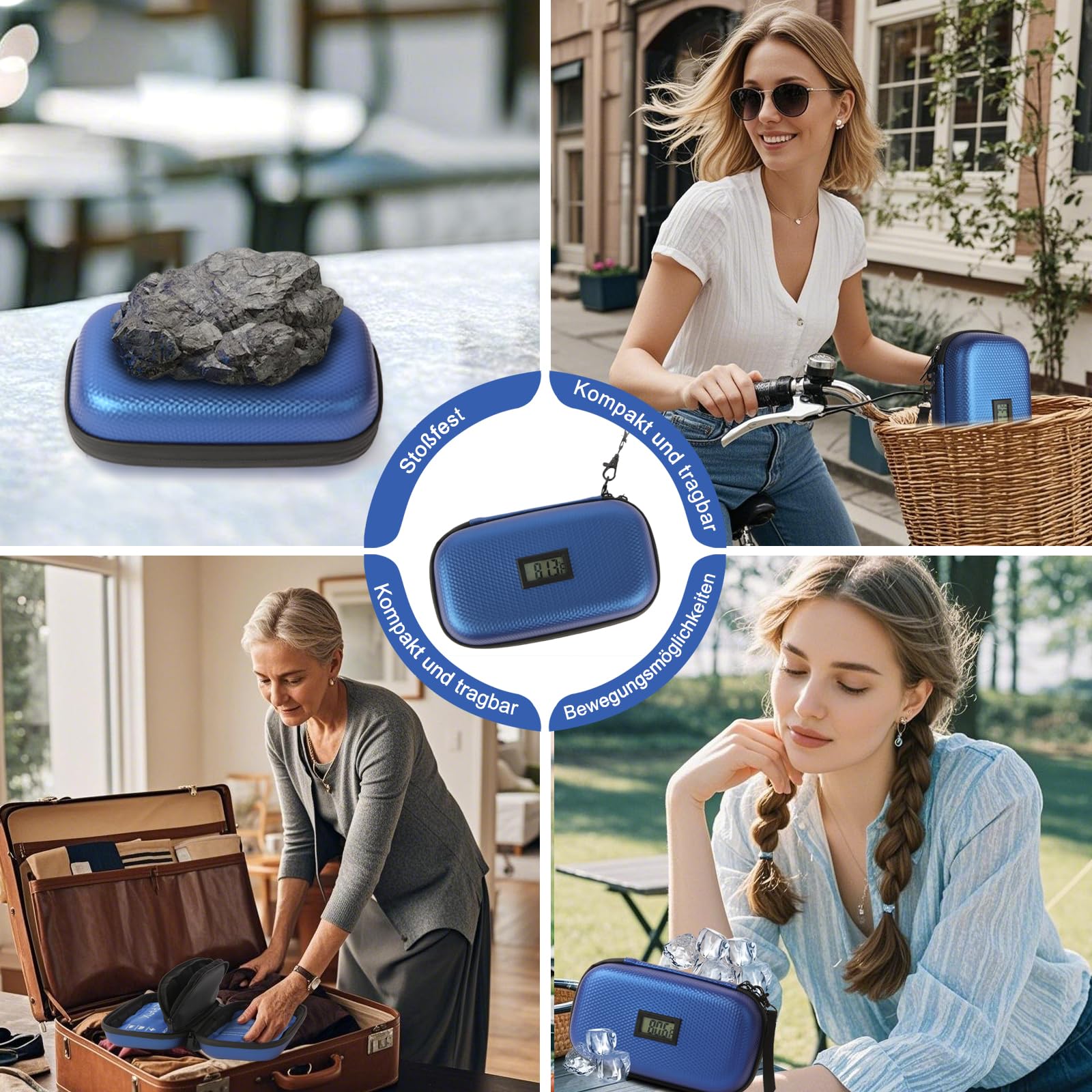 Insulinkühler Reisekoffer TSA genehmigte Medikament Diabetischer Kühler für Reisen mit Thermometer Temperaturanzeige Kühler Medizin Organizer Tasche mit 2-Eis-Pack (blau)
