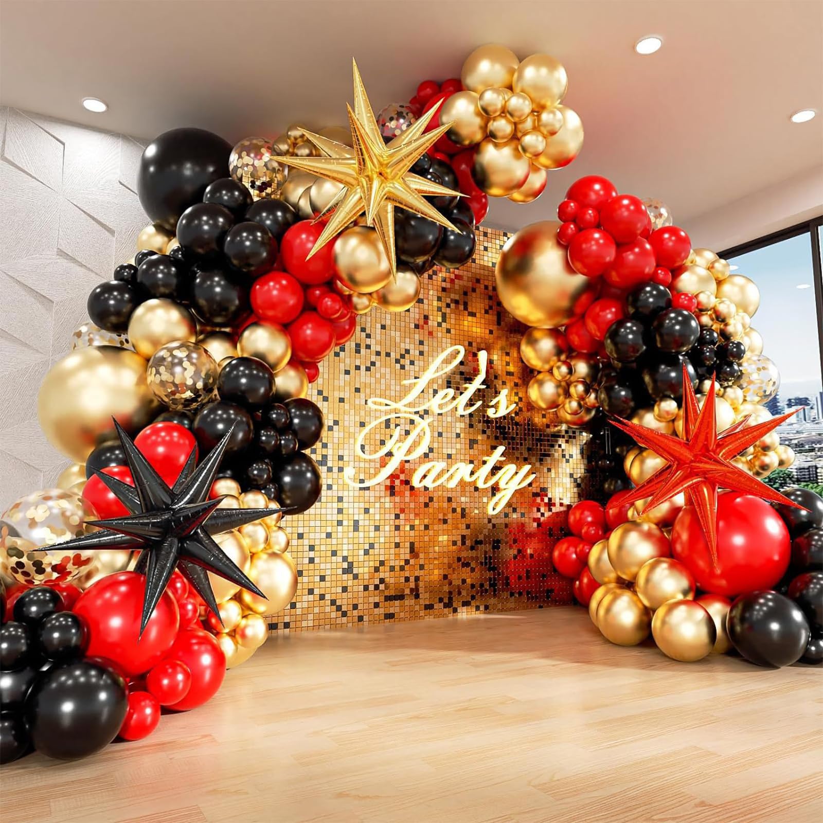 231Pcs Black, Red and Gold Balloon Arch Kit with Foil Star Balloons, Birthday, New Years Eve Party Decorations, Confetti Latex Balloons for Graduation - Balloon Arch Kit (Black Red Gold) — image 1