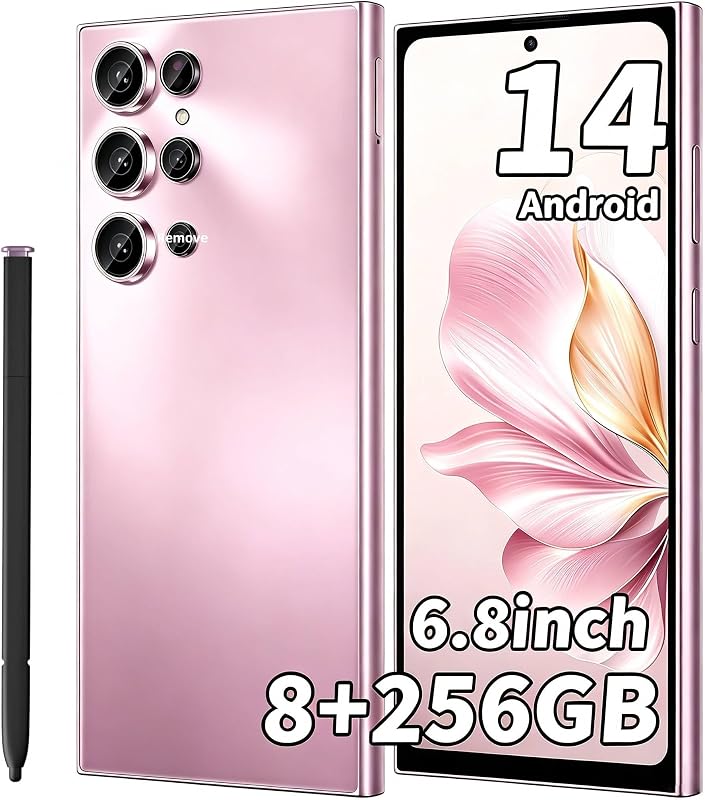 C24 Ultra Unlocked Phone, 8GB+256GB Large Storage Smart Phone, Android 14 Cell Phone, 6800 mAh Battery Unlockedphone, 6.8-inch /5G Dual SIM [Works with T-Mobile, AT&T, Verizon] Pink