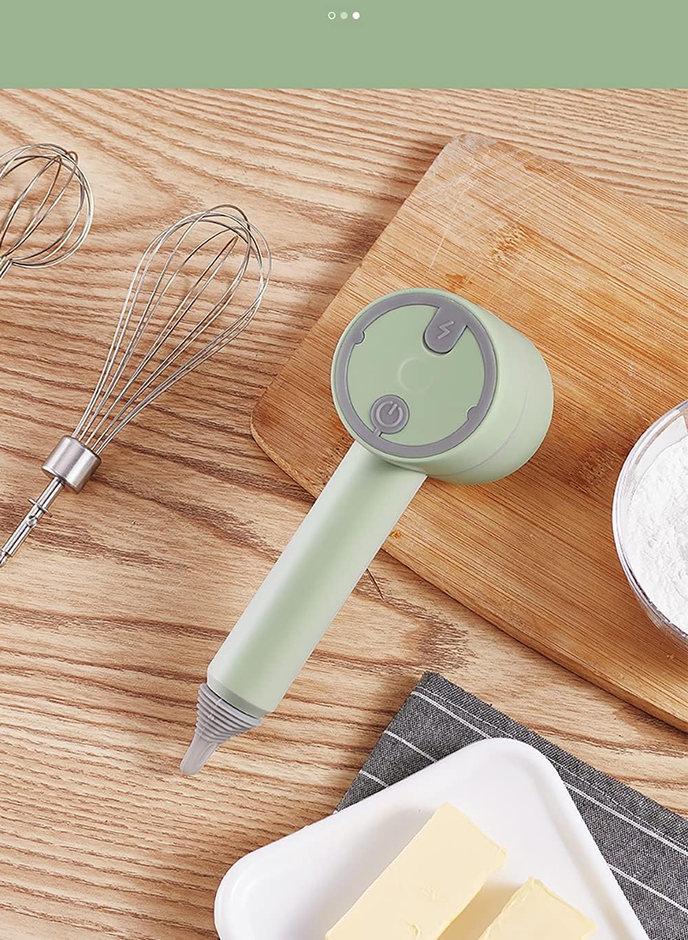 Electric Hand Mixer,Cordless Electric Kitchen Hand Mixer Stainless Steel Egg Whisk,Rechargeable,3 Speed,Detachable for Whipping Cream,Mixing Cookies,Cakes (Yellow)
