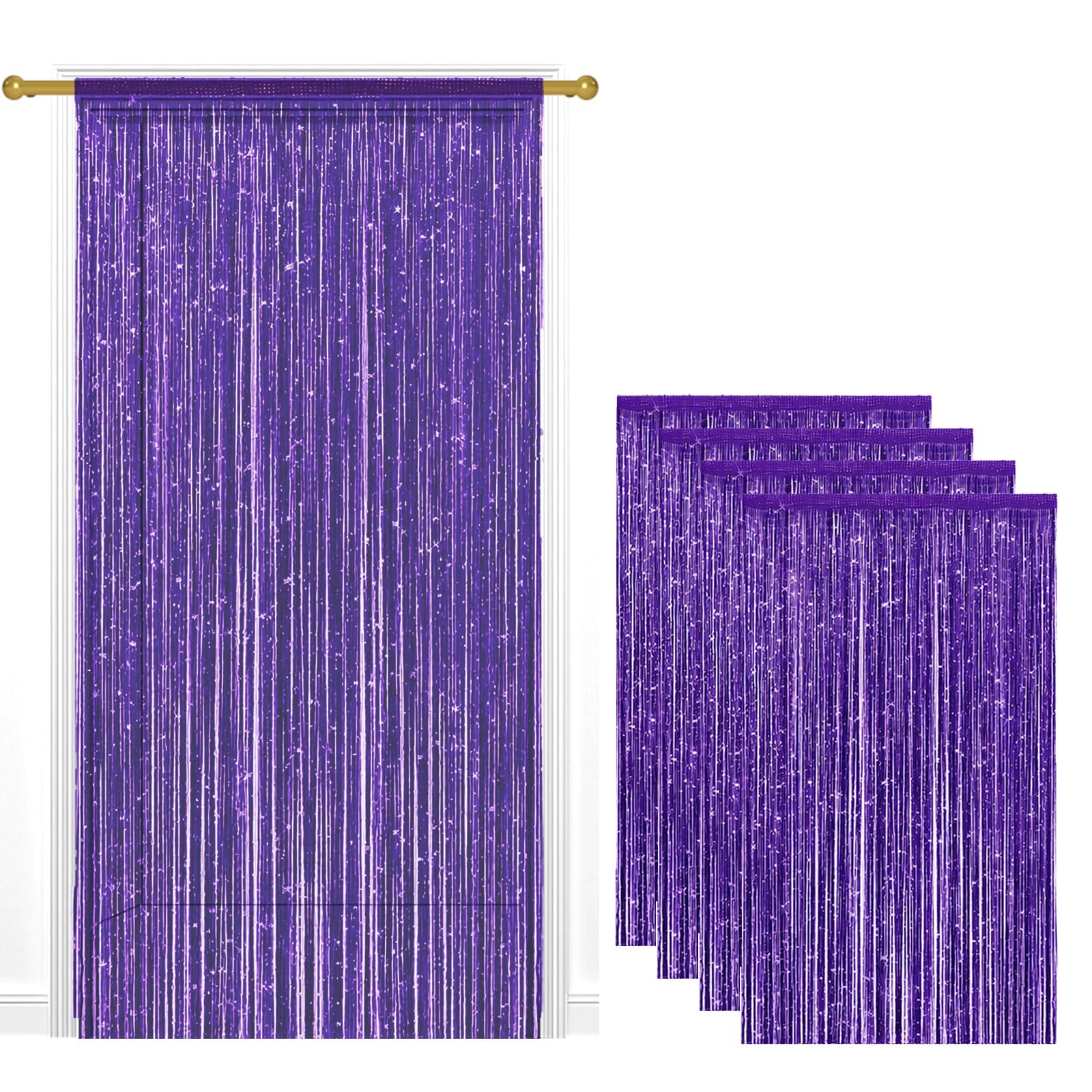 4 Pack String Door Curtains, 100 x 200 cm Glitter Fringe Panel Violet — image 1