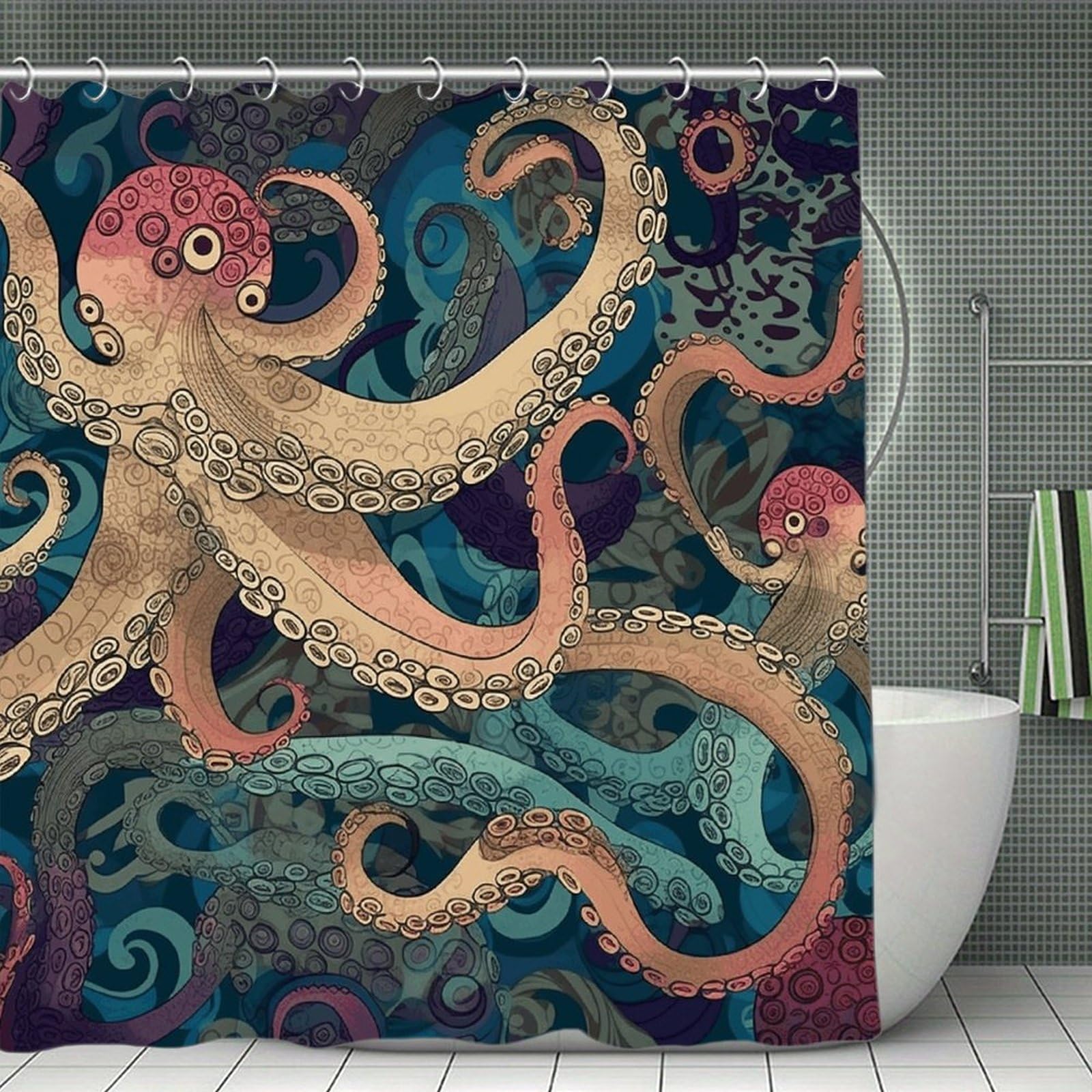 VstaDank Abstract Octopus Kraken Bath Curtain Elegant Heavy Duty Shower Curtains 70x70 in Rustic Farmhouse Cloth Shower Curtains Neutral Modern Bath Curtain for Bathroom