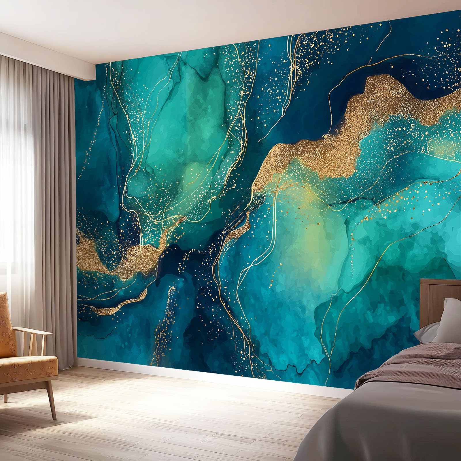 Tapeta marmurowa akwarela 400 x 280 cm, plakat na ścianę fototapeta dekoracja ścienna salon sypialnia pokój dziecięcy, kolorowy