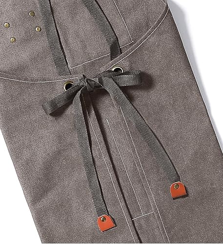 Miniatura 4 de Delantales de chef para mujeres y hombres con bolsillos grandes, delantal de trabajo repelente al agua de lona de algodón, talla M a XXL