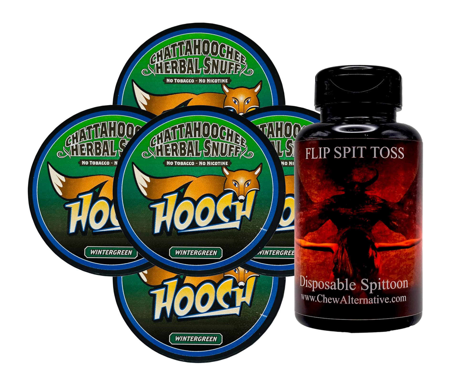 Mud Bud Spittoon with 5 Cans Hooch Herbal Snuff Wintergreen Pouch Packs - Dark Arts