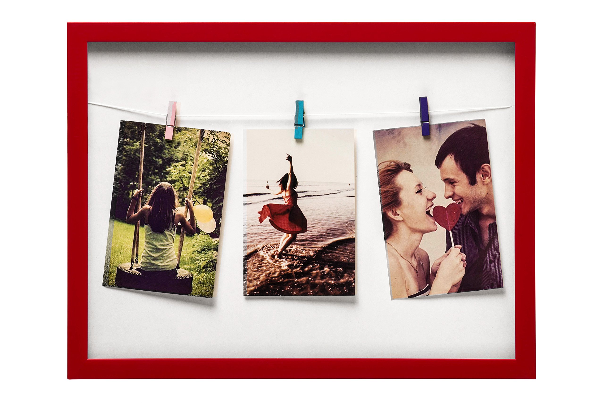 Premier Housewares 3-Peg Washing Line Photo Frame, Red