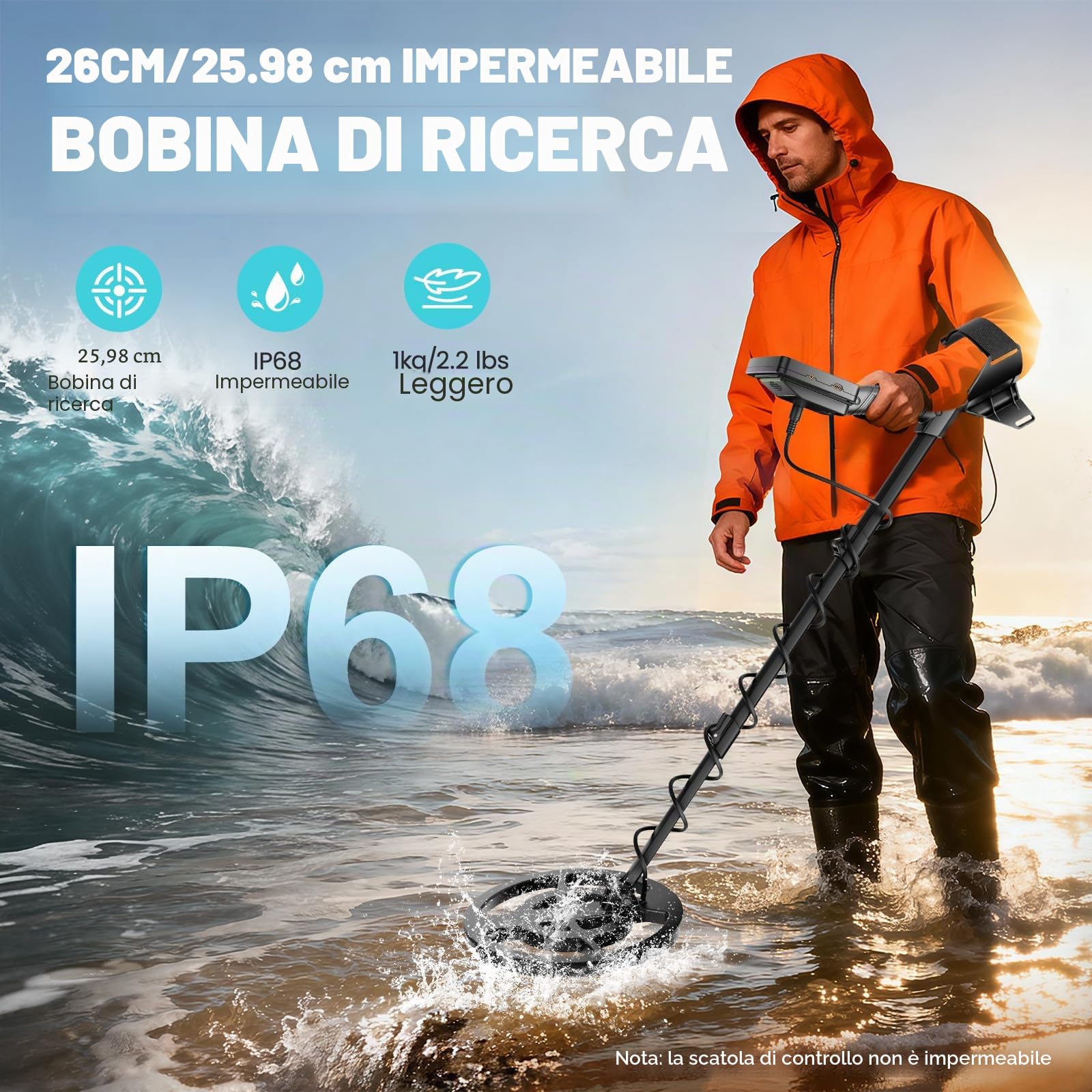 Metal detector professionale con 2 batterie,5 modalità Metal detector per adulti e bambini, bobina di ricerca impermeabile IP68 da 26cm con display LCD,cuffie,pala da scavo (Verde Scuro)