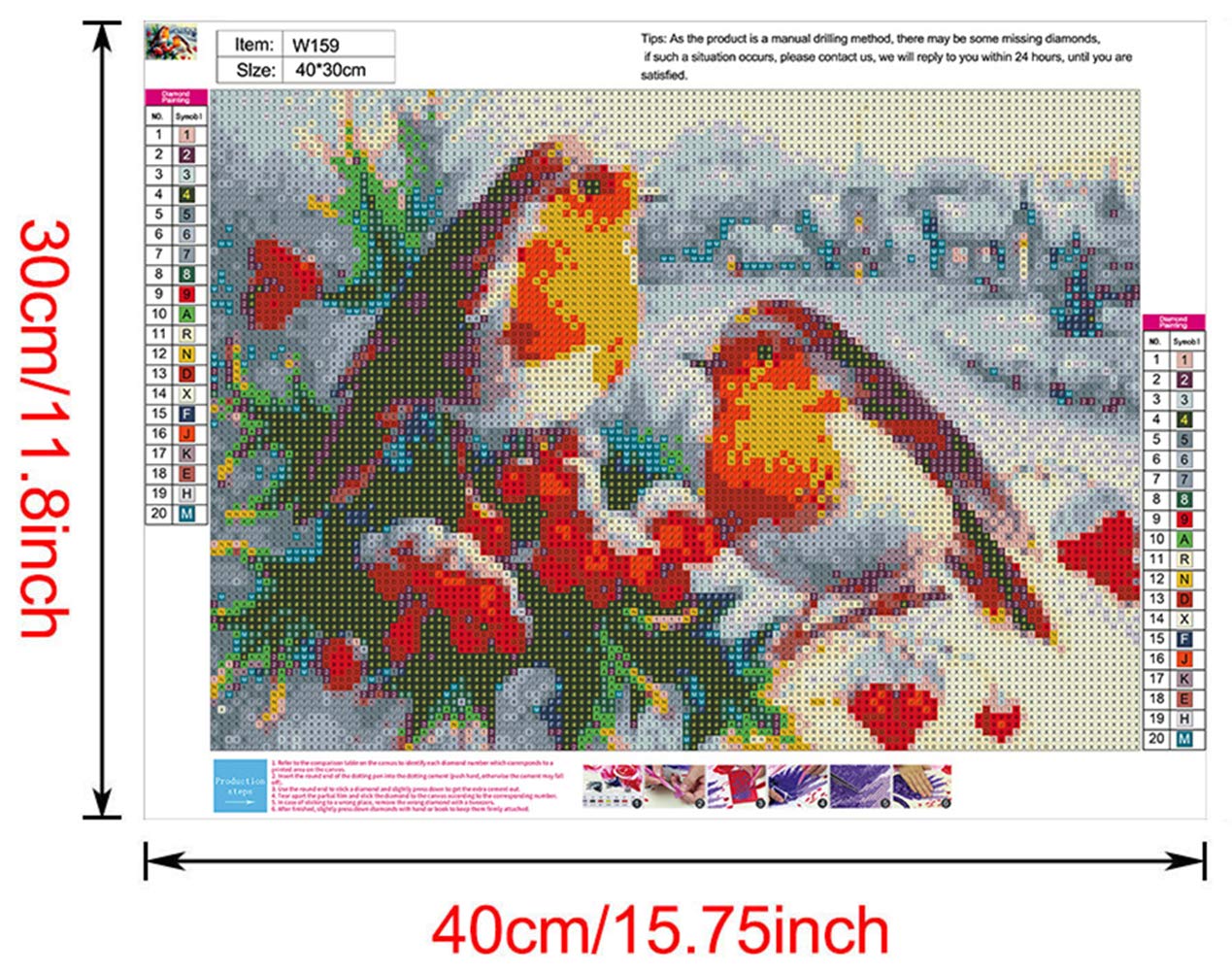 DIY 5D Diamond Painting by Numbers Kits, Vogels en Bloemen, Volledige Boor Steentjes Verf met Diamanten Crystal Diamond Art (vogel