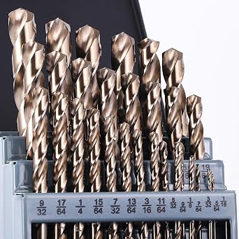 Cobalt Drill Bit Set, 29Pcs 1/16" - 1/2" M35 Fully Grounded 5% Cobalt Bits for Hardened Metals, Stainless Steel, Cast Iron and Wooden Plastics, with Metal Index Storage Box